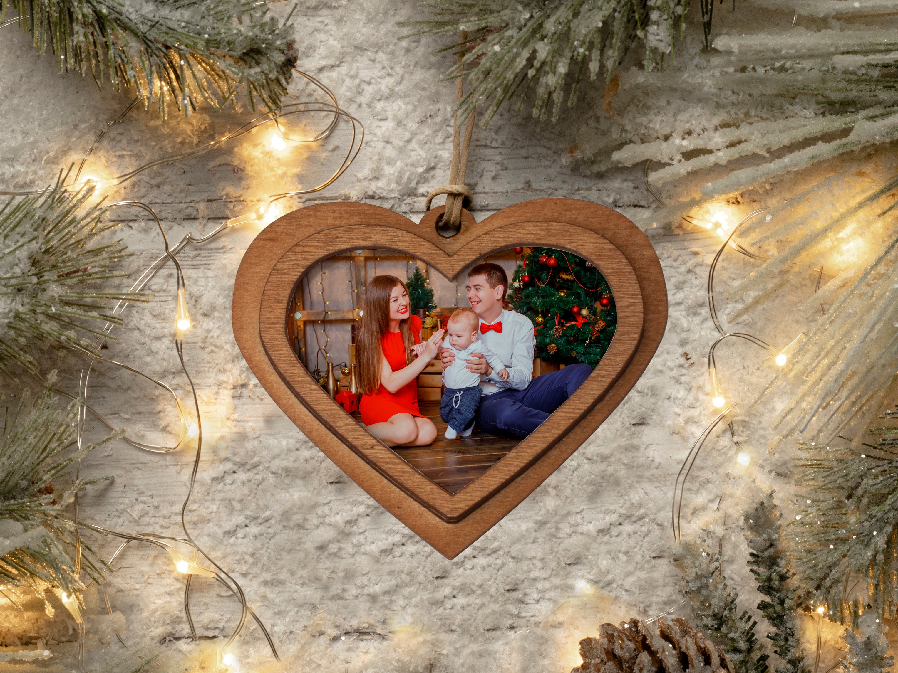 Wood Heart Photo Ornament