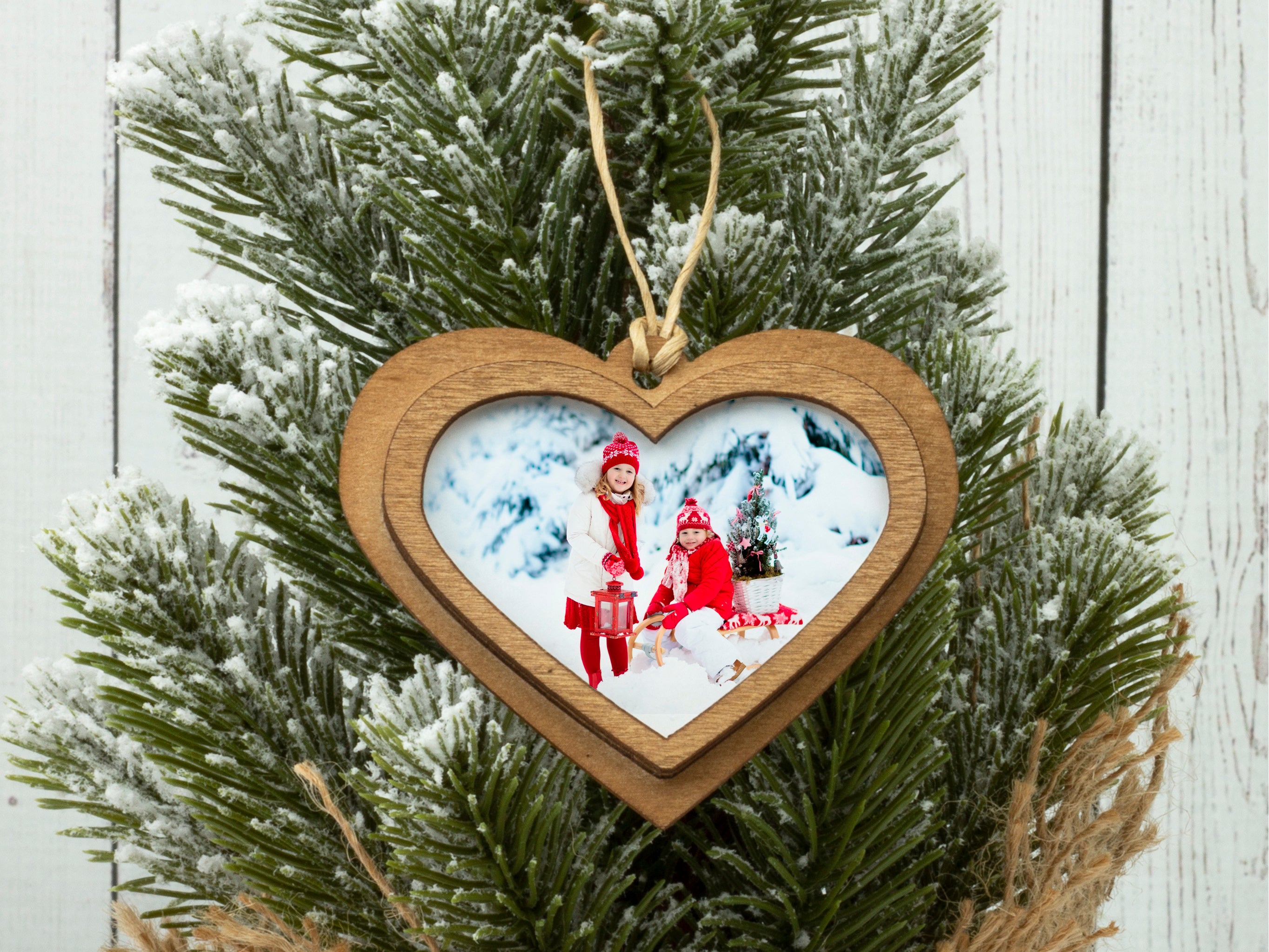 Wood Heart Photo Ornament