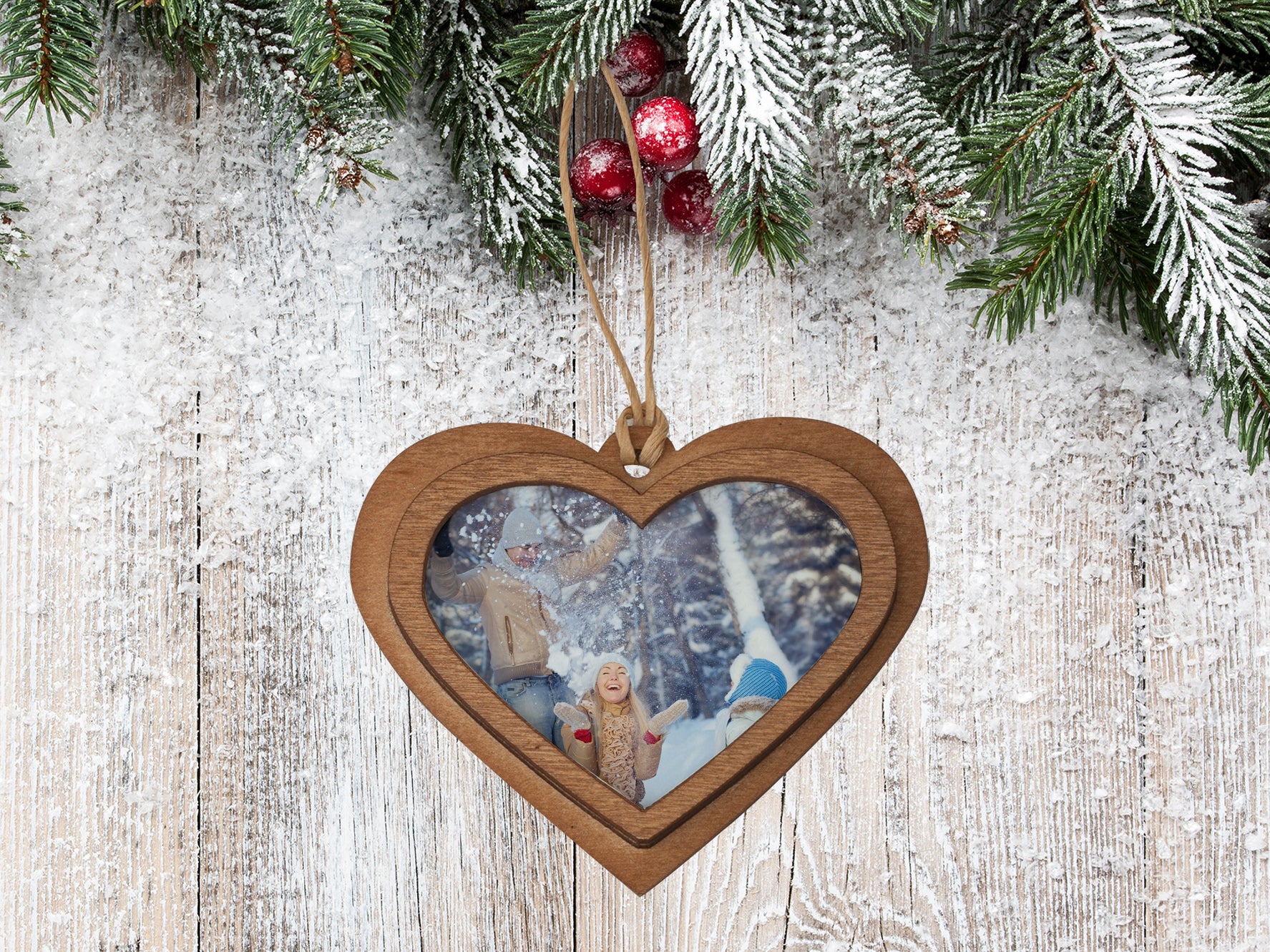 Wood Heart Photo Ornament