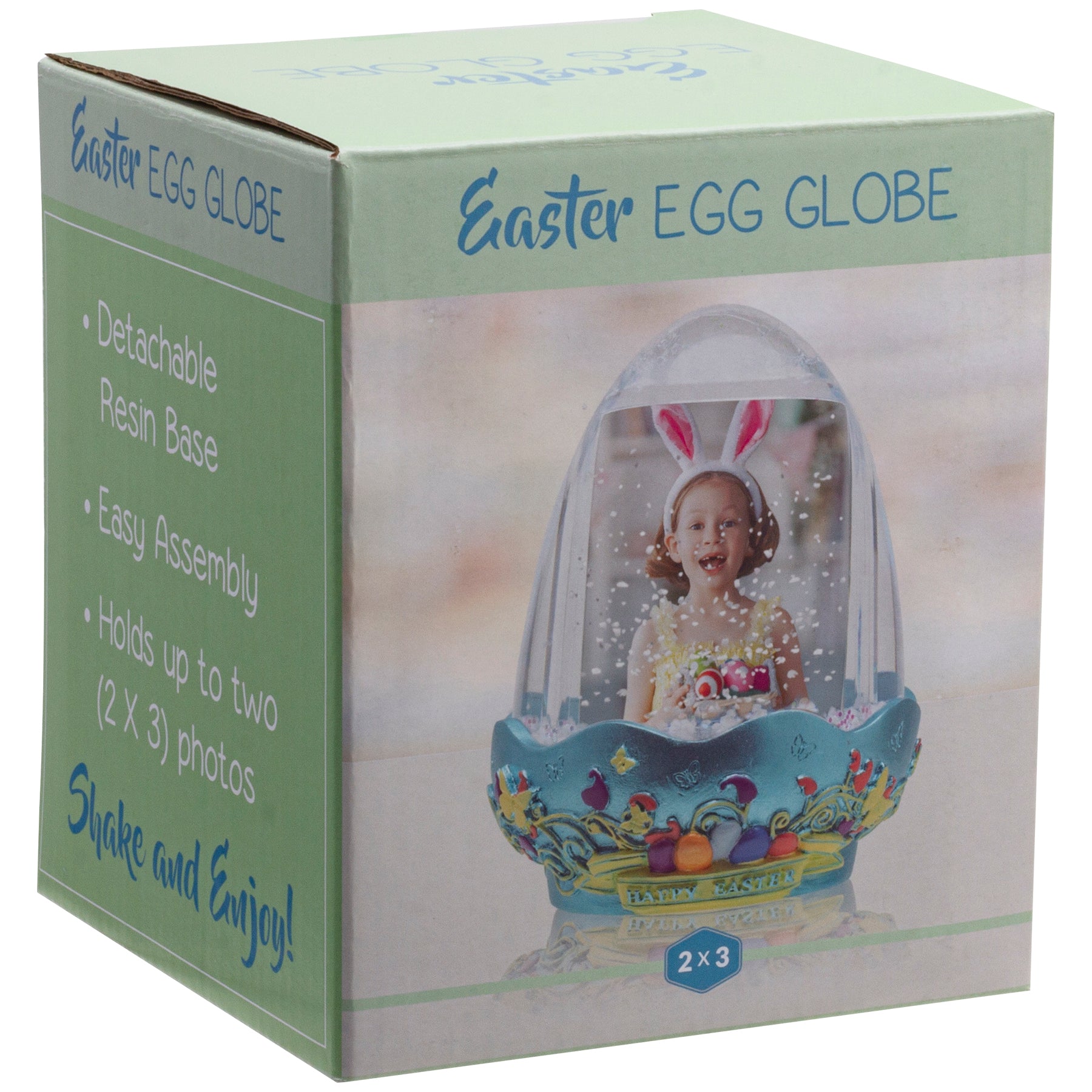 Easter Egg Resin Photo Snow Globe with Blue Base