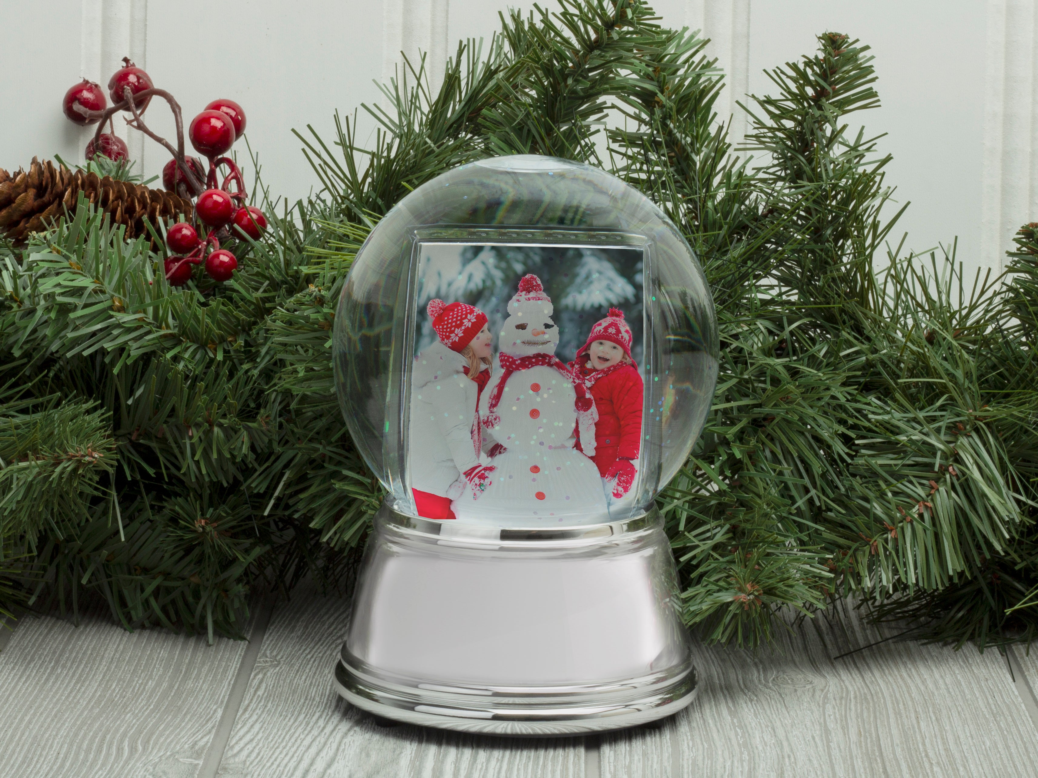 Sphere Photo Snow Globe with Chrome Base