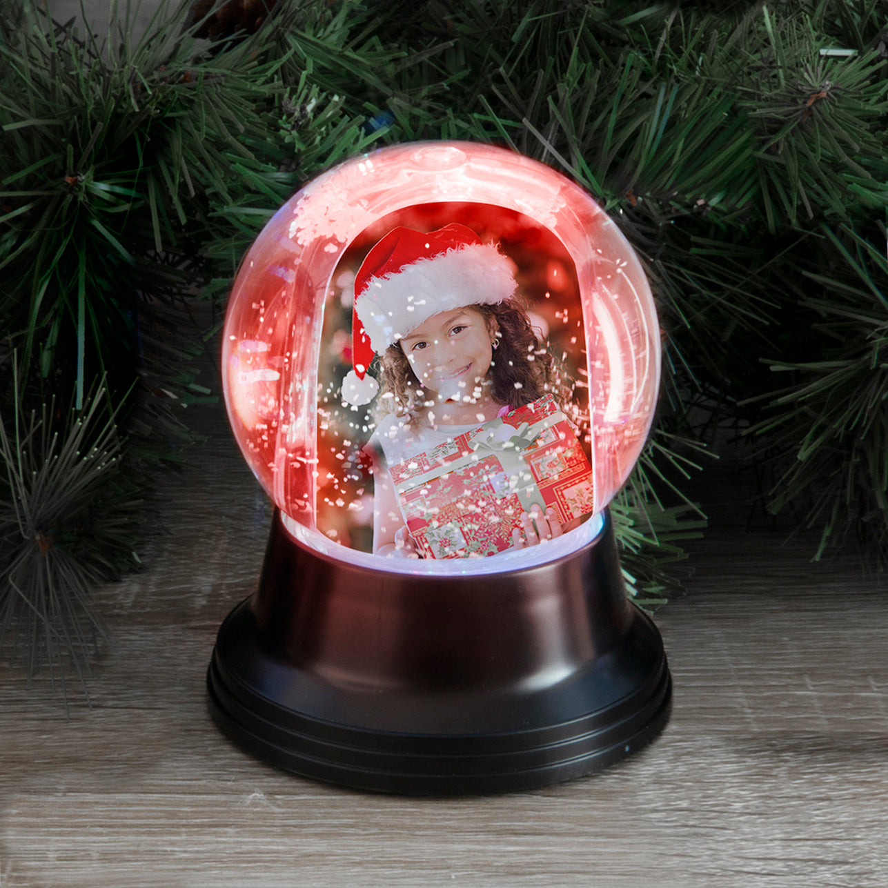 Mini LIGHT UP Photo Snow Globe w/ Black Base