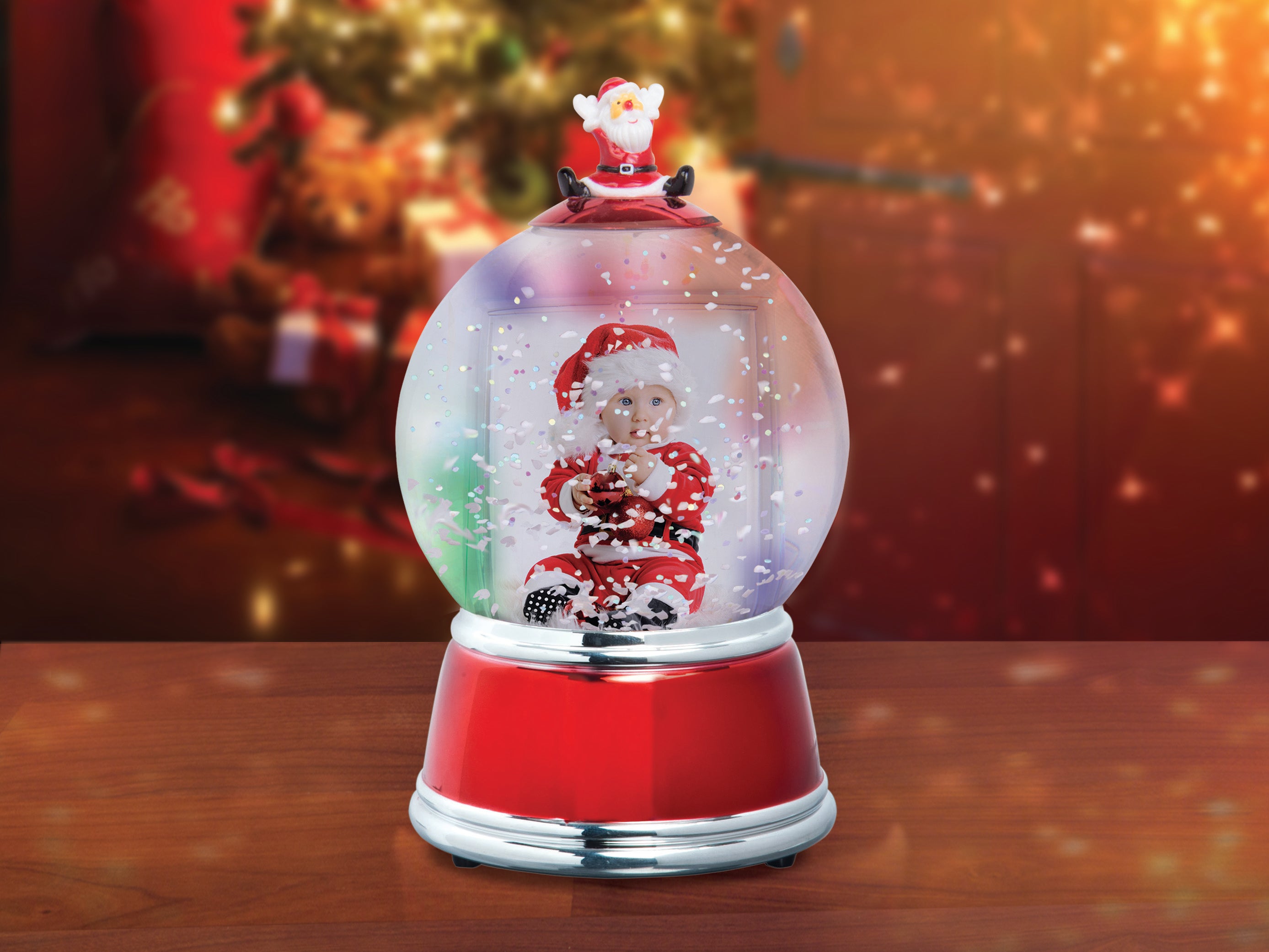 Light Up Santa Photo Snow Globe