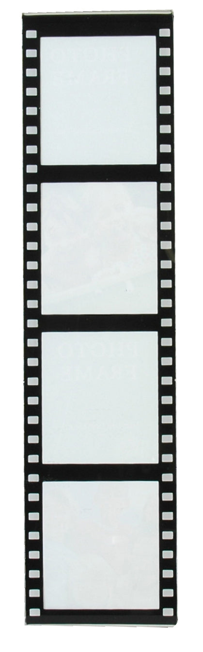 Marco de fotos de caballete con tira de película fotográfica