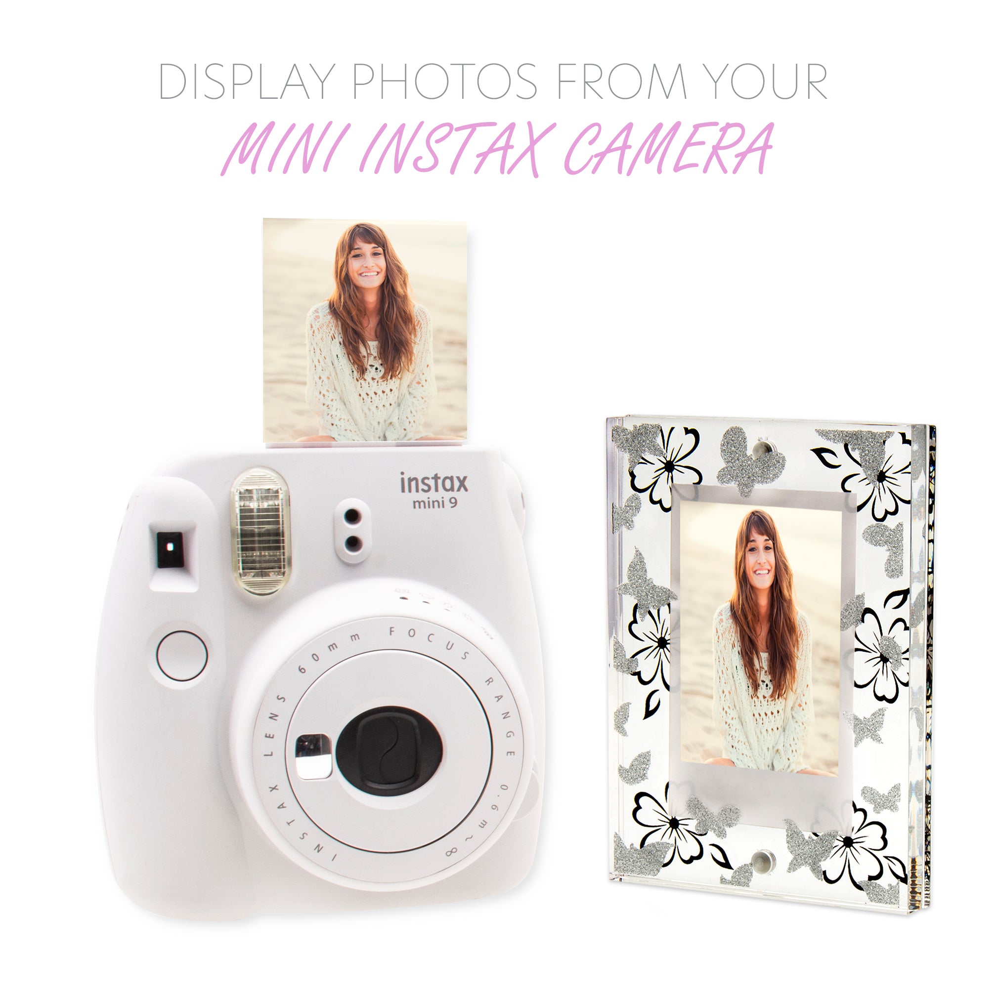 Instax Mini Acrylic Block Butterfly & Flower Picture Frame