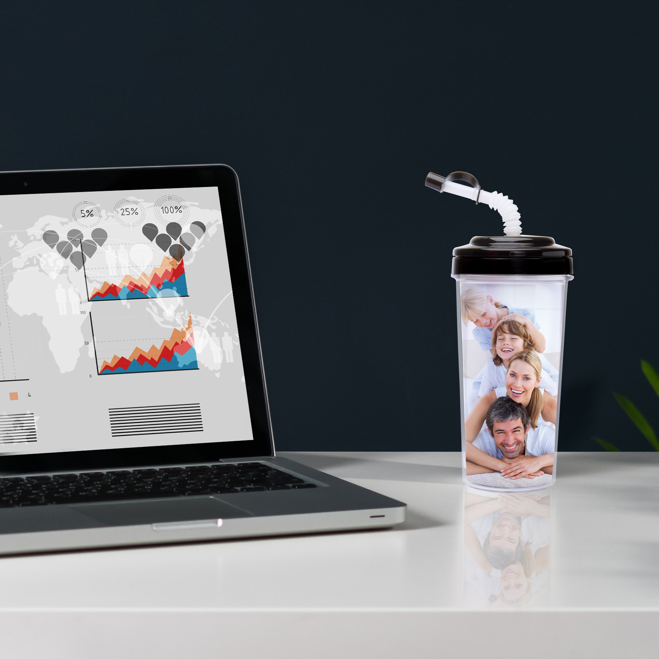 Black 20 oz. Photo Travel Tumbler with Bendy Straw