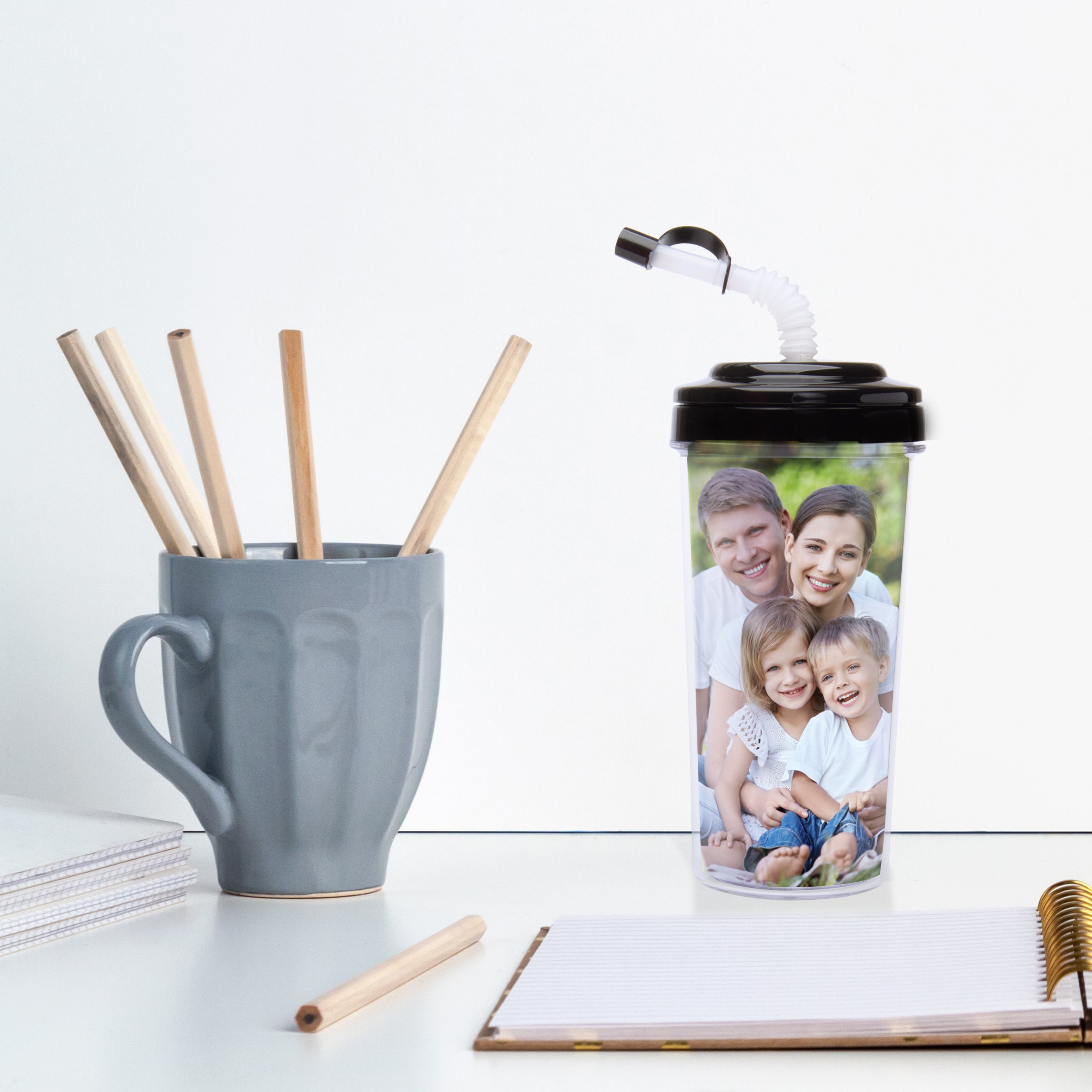 Black 20 oz. Photo Travel Tumbler with Bendy Straw