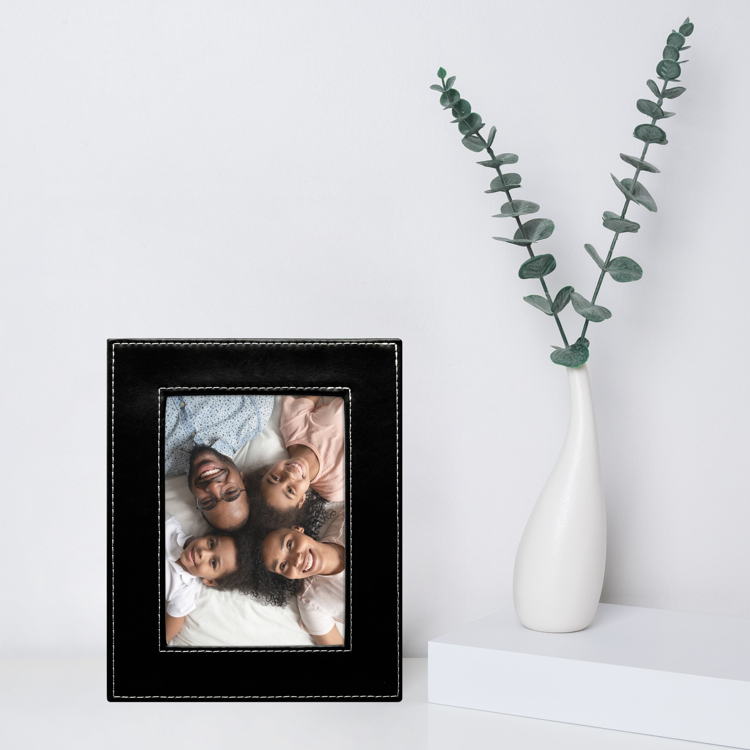 Leatherette Picture Frame w/White Stitching