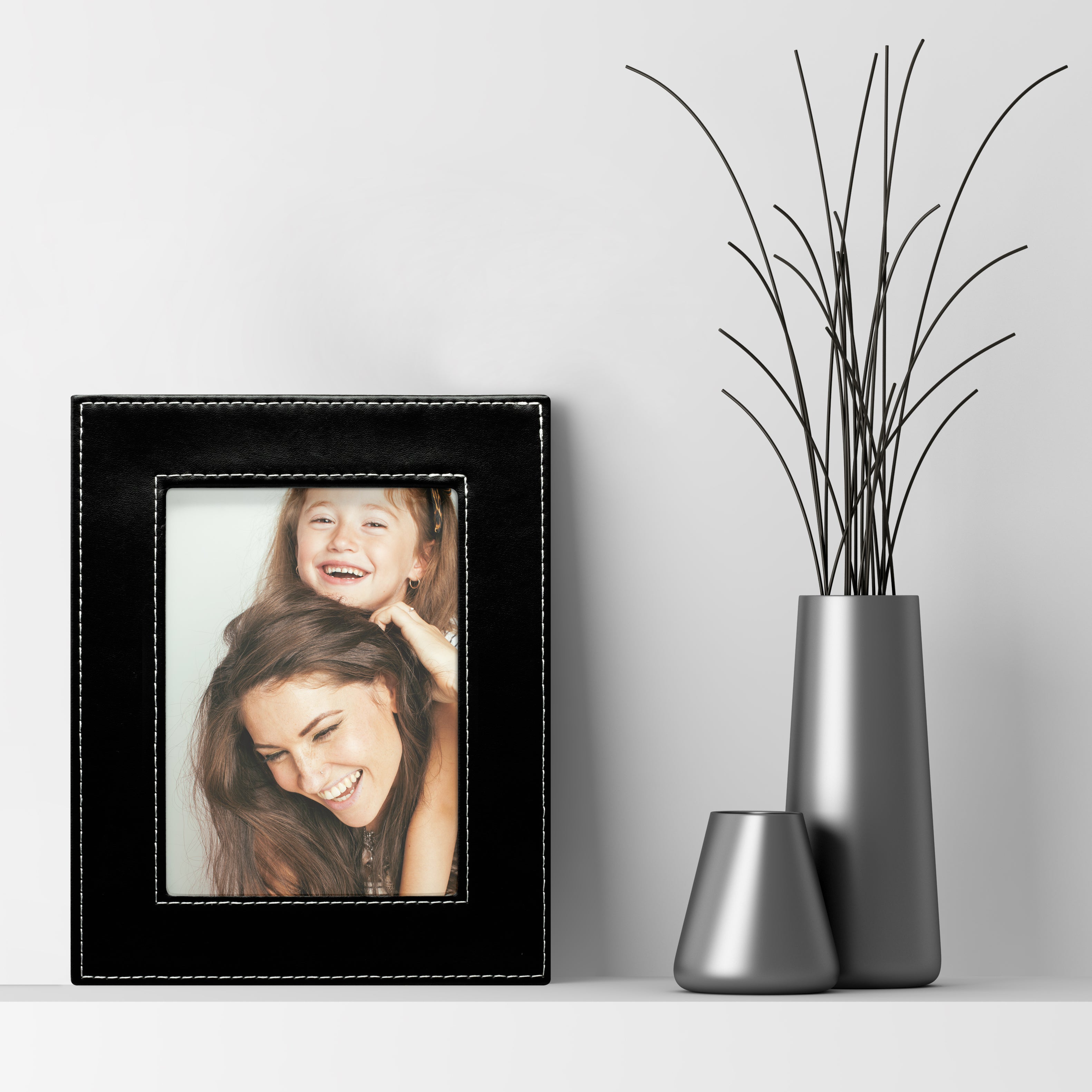Leatherette Picture Frame w/White Stitching