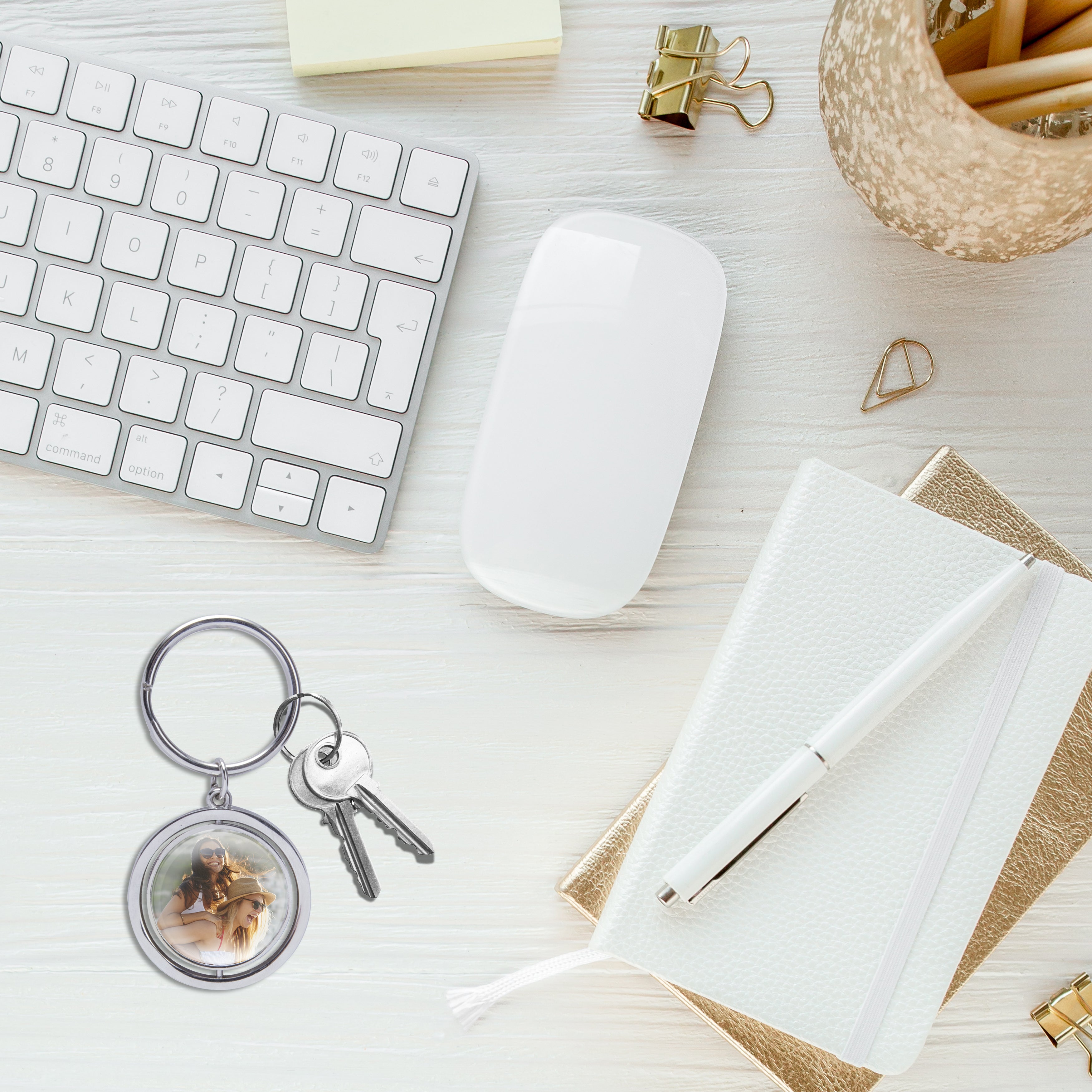 Silver Spin Photo Keychain