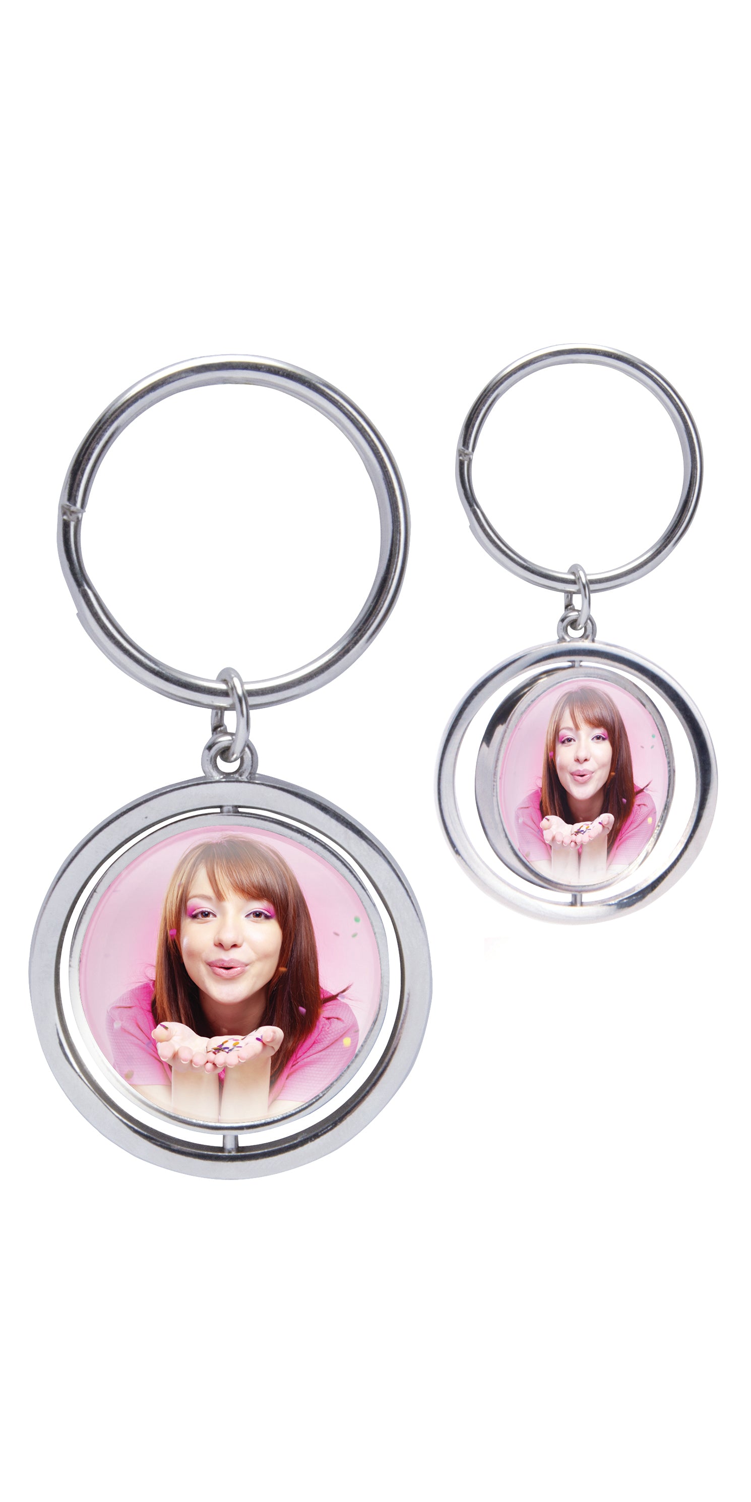 Silver Spin Photo Keychain
