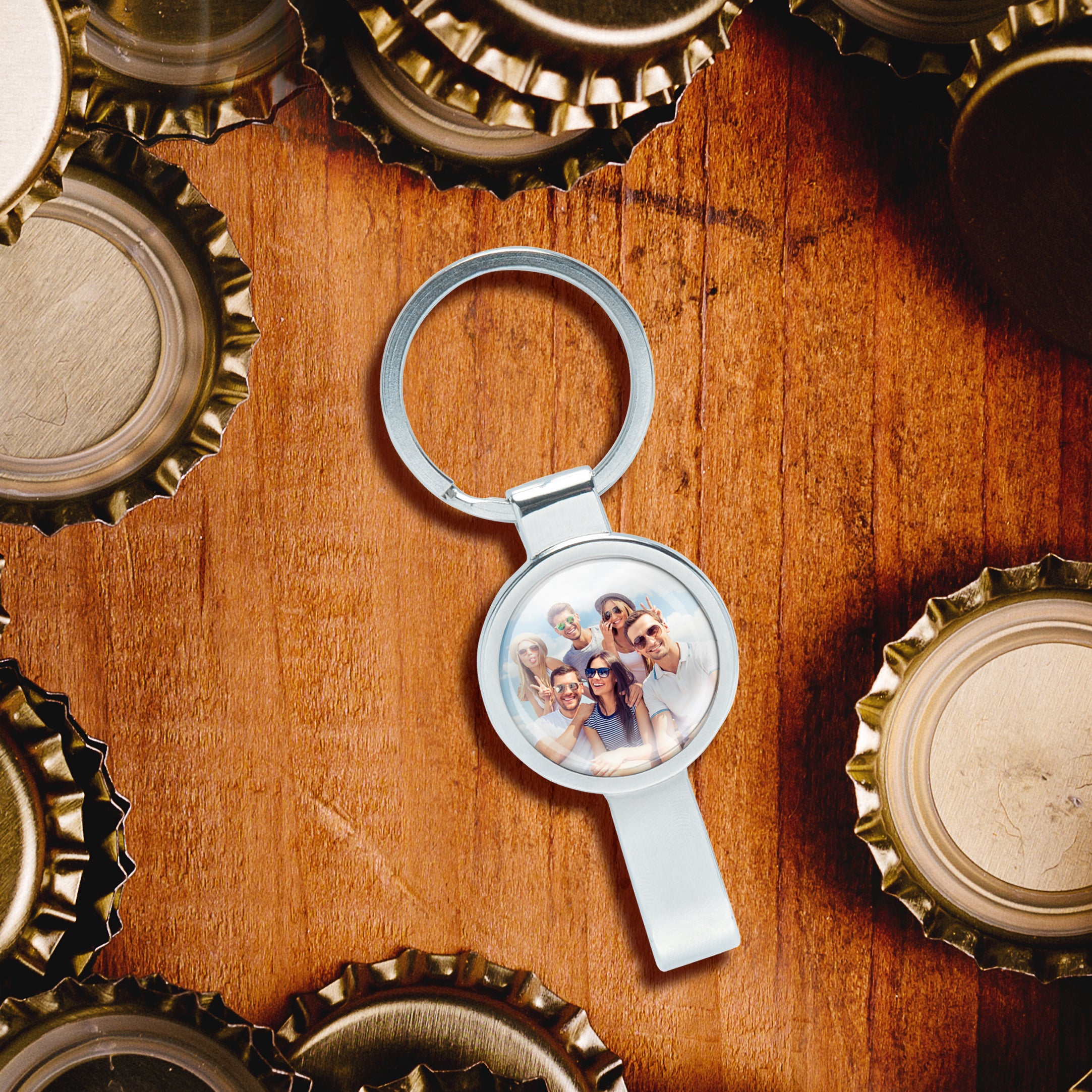 Silver Photo Bottle Opener Keychain
