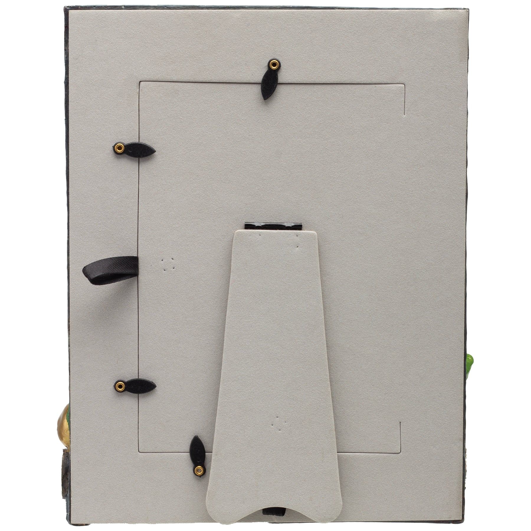 Back of wholesale holiday picture frame used by professional photographers at Santa events.