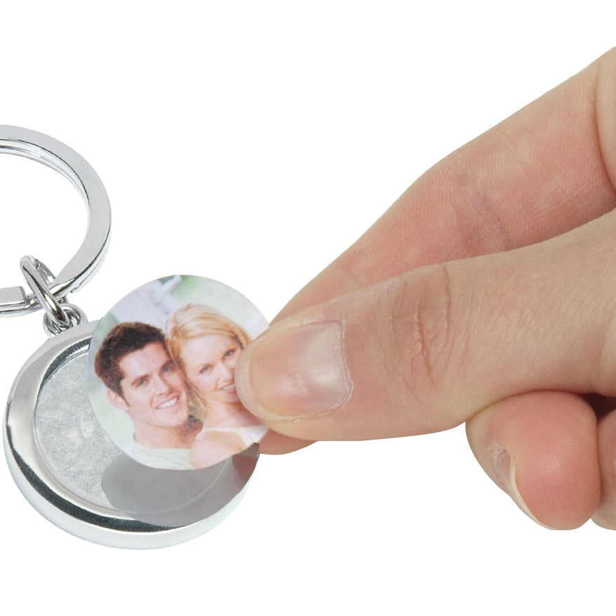 Silver Round Photo Keychain