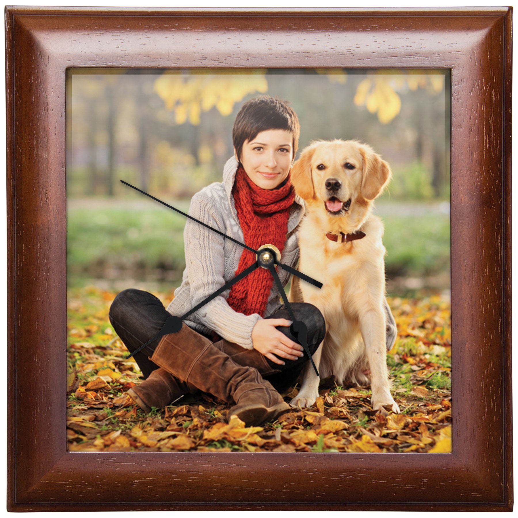 Square Wood Photo Clocks - Walnut