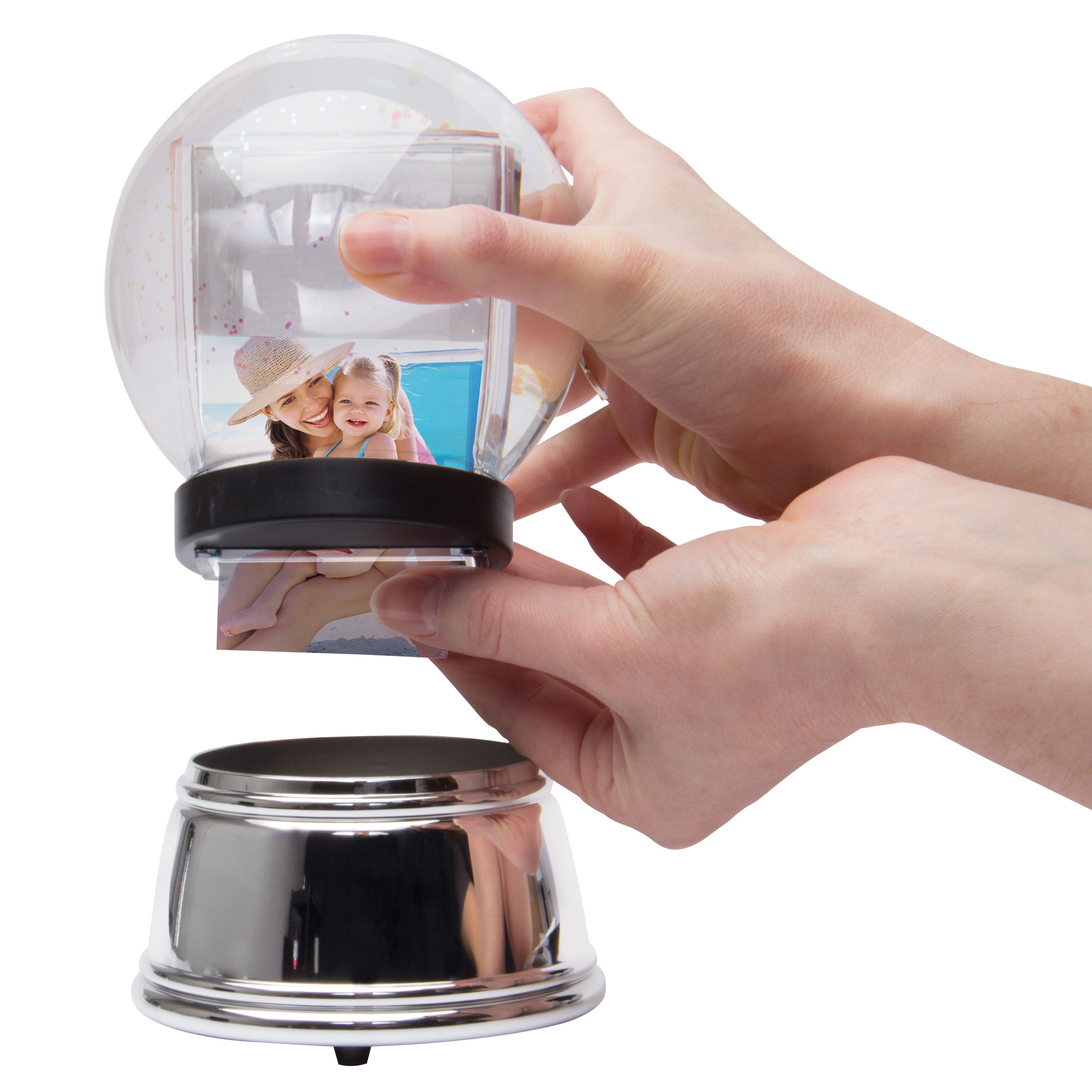 Sphere Photo Snow Globe with Chrome Base