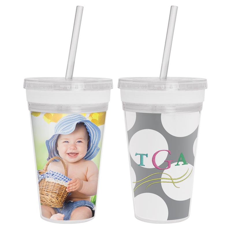 16 oz. Acrylic Tumbler with Straw  INSERTS FROM TOP