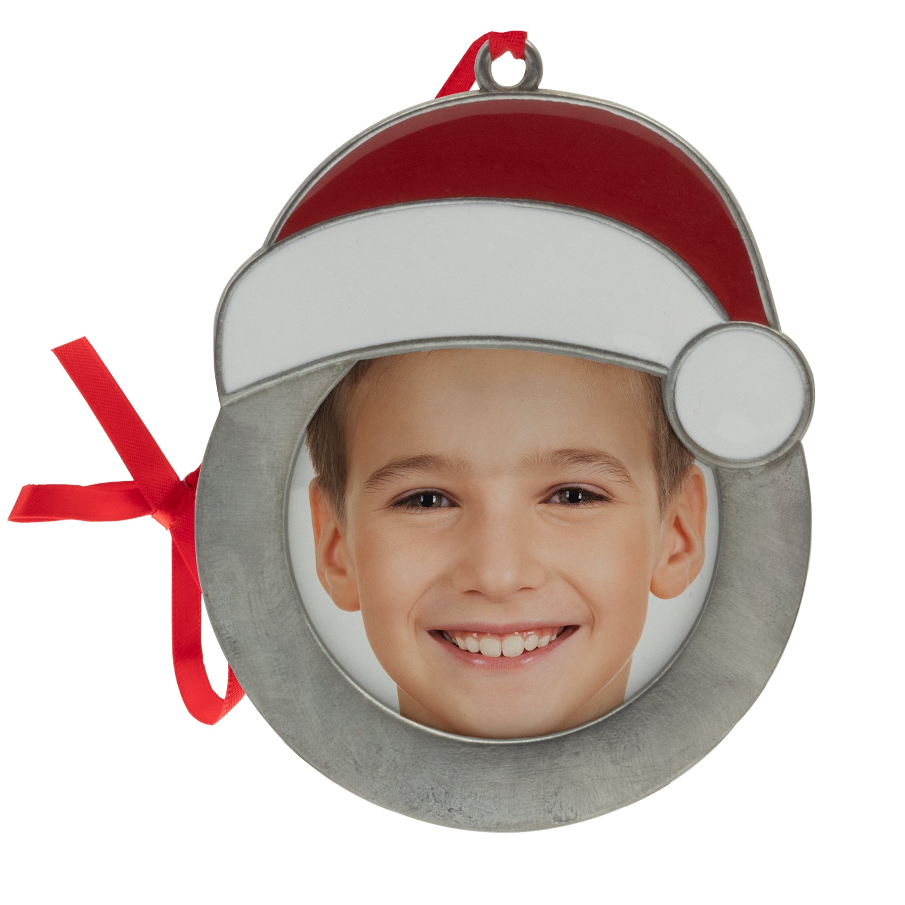 Adorno de peltre con foto de sombrero de Papá Noel