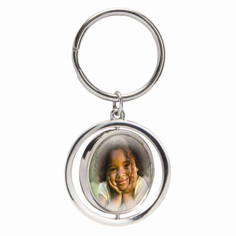 Silver Spin Photo Keychain