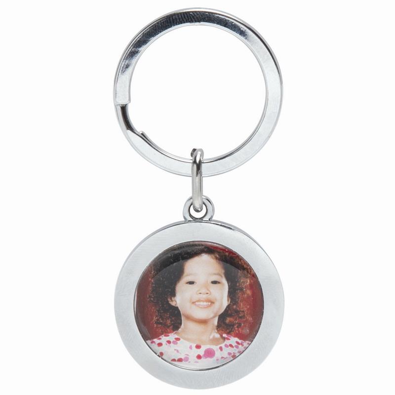 Silver Round Photo Keychain