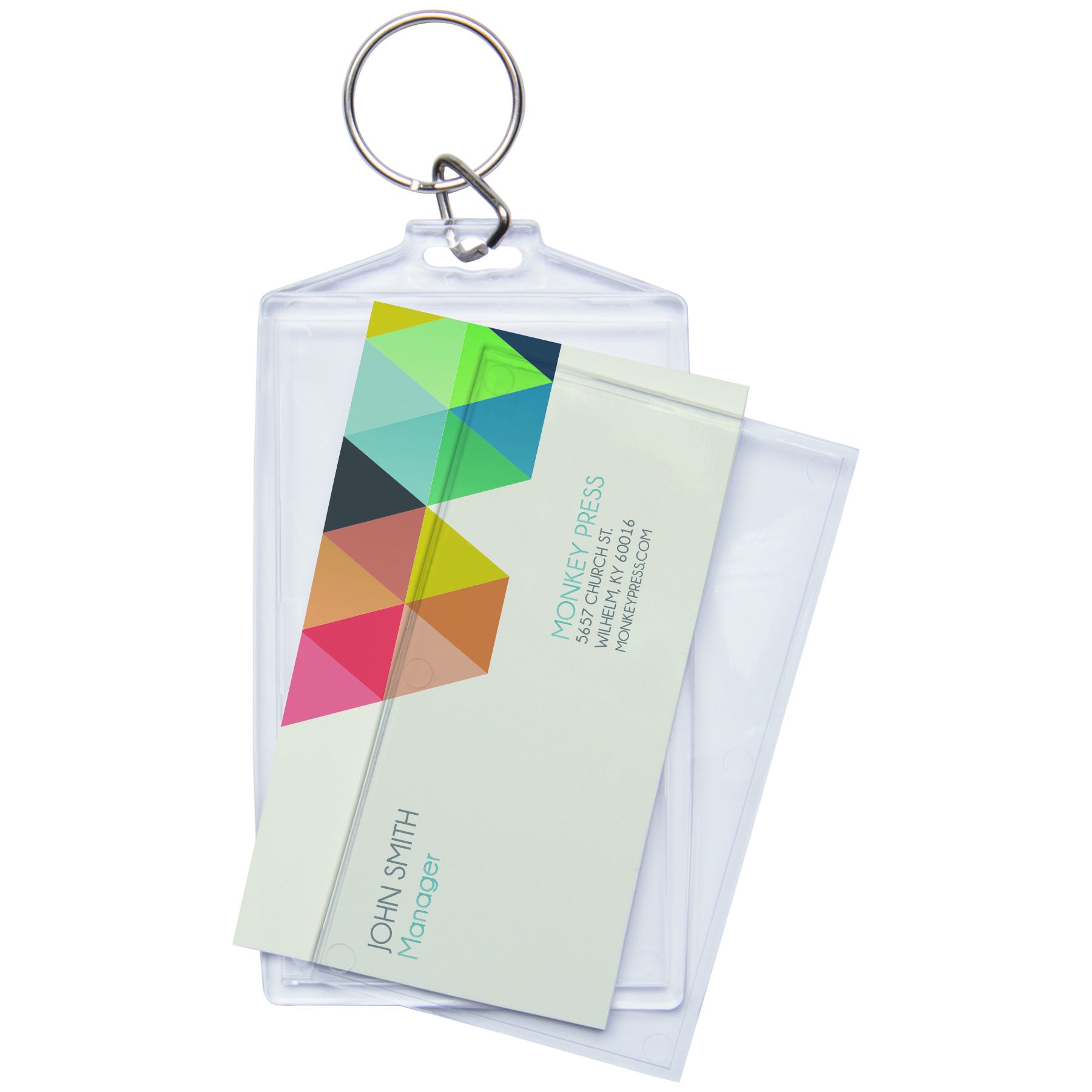 Clear snapins do-it-yourself acrylic keytag for business cards.