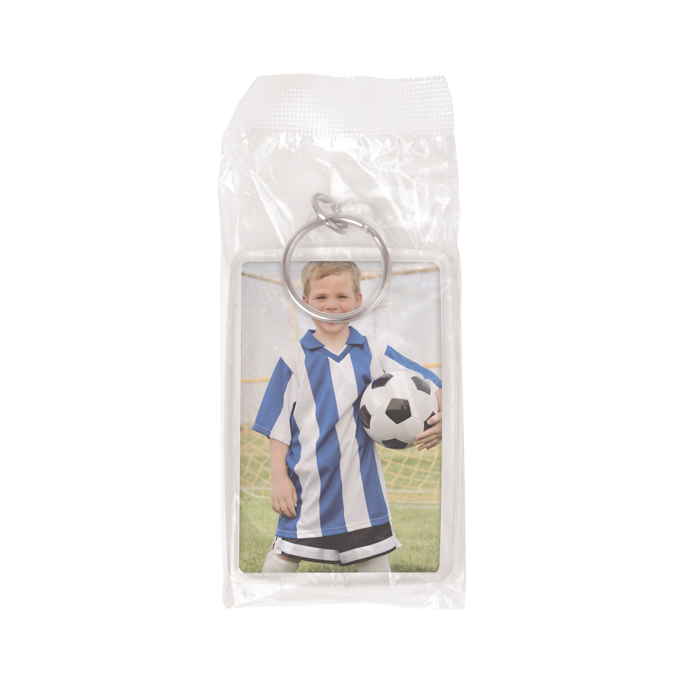 Individually packaged photo keychains for professional youth sports photographers.