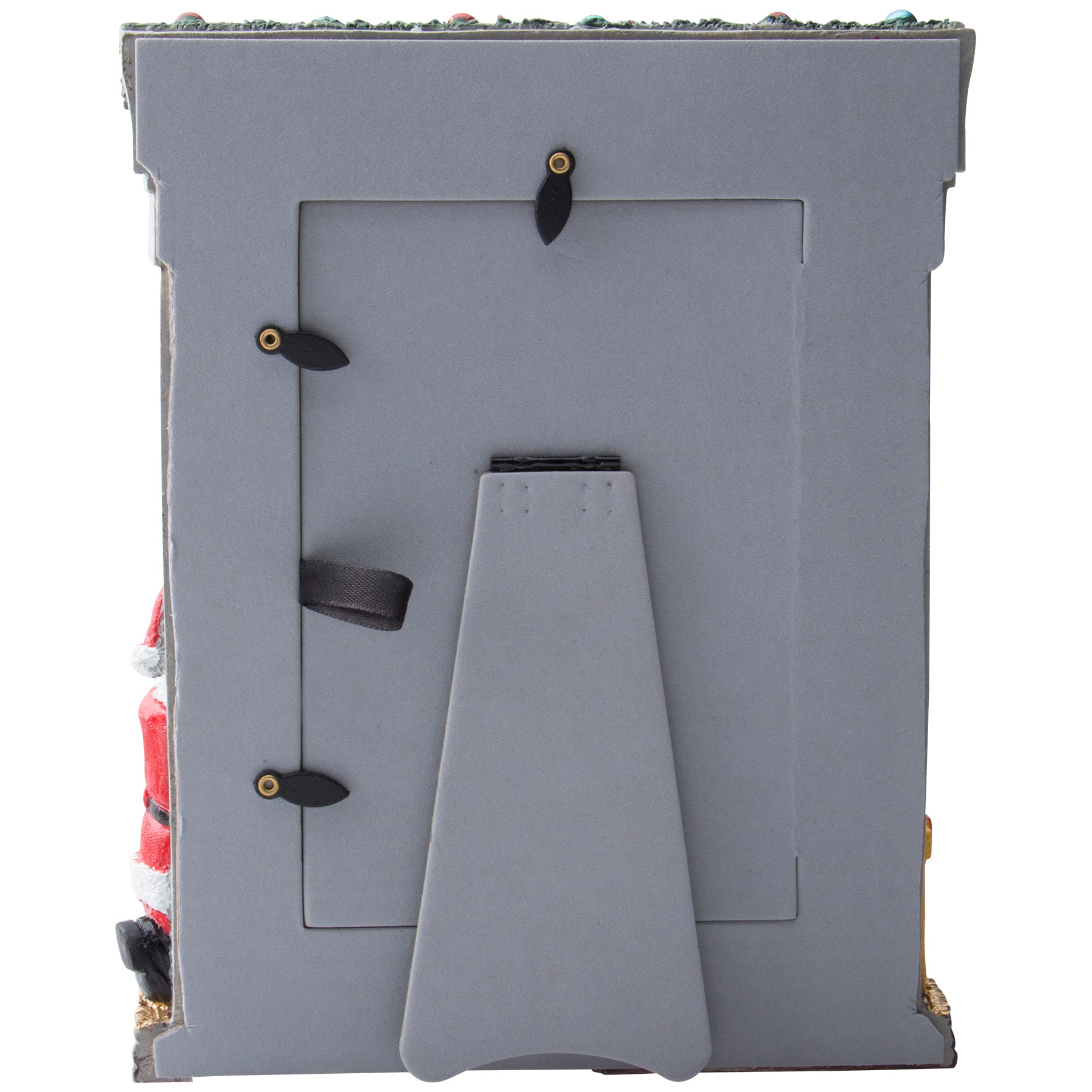 The back side of a resin picture frame showcasing an easel for tabletop display.