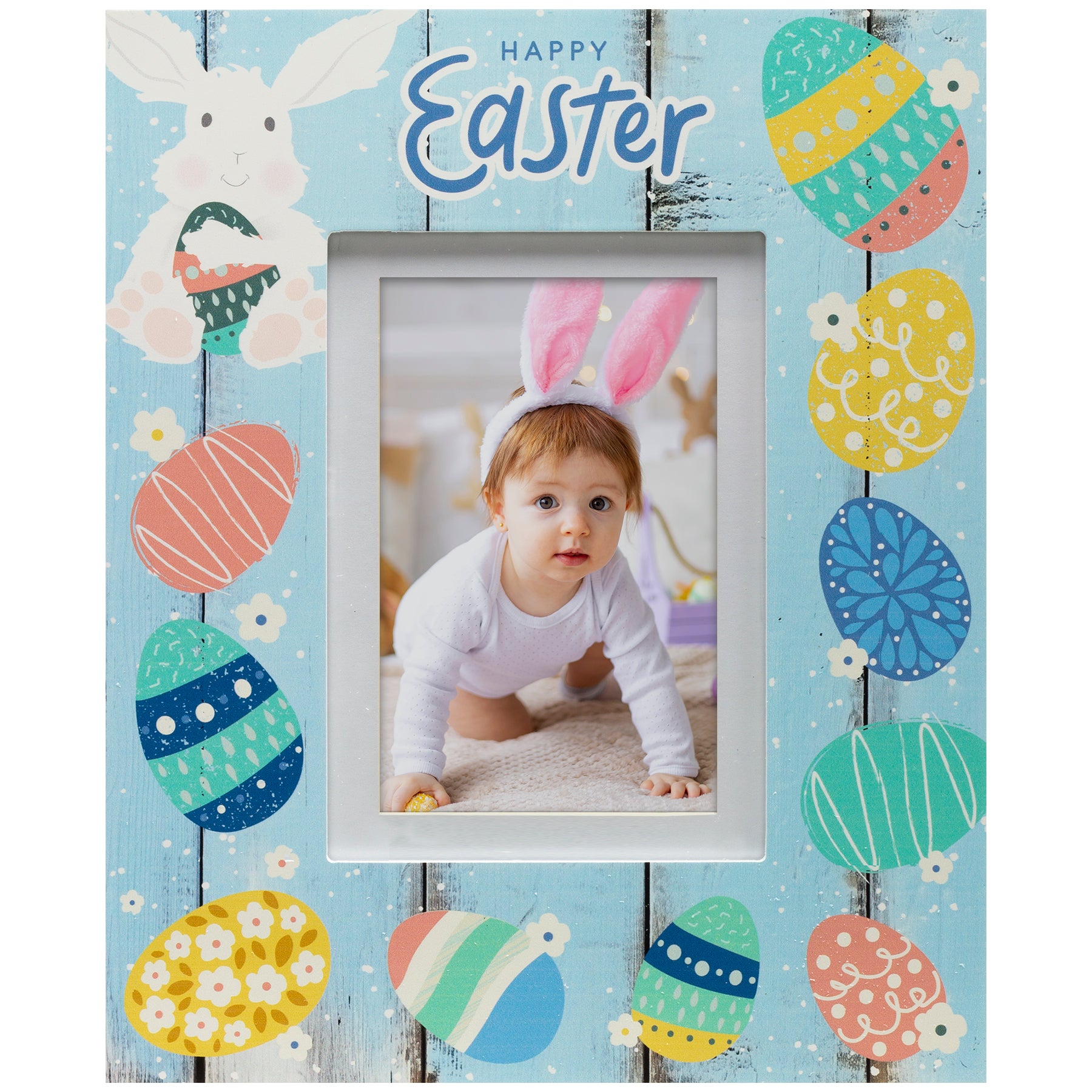 Blue Happy Easter Wood Picture Frame