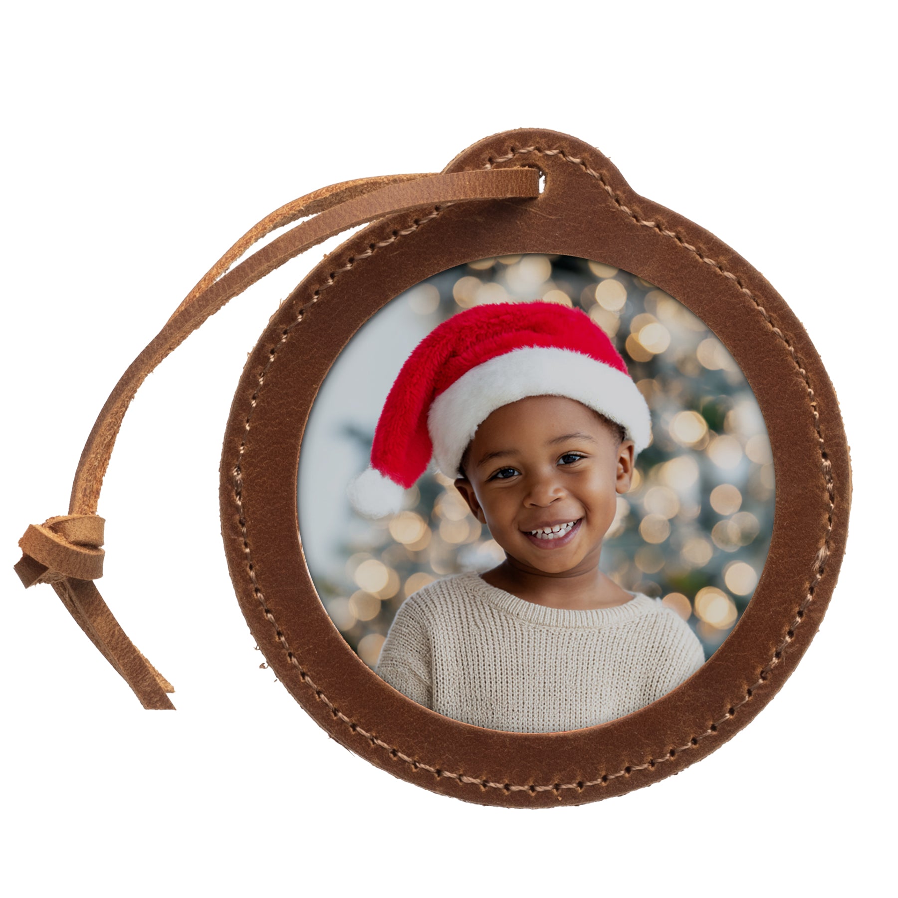 Round Real Leather 2.25" Photo Ornament