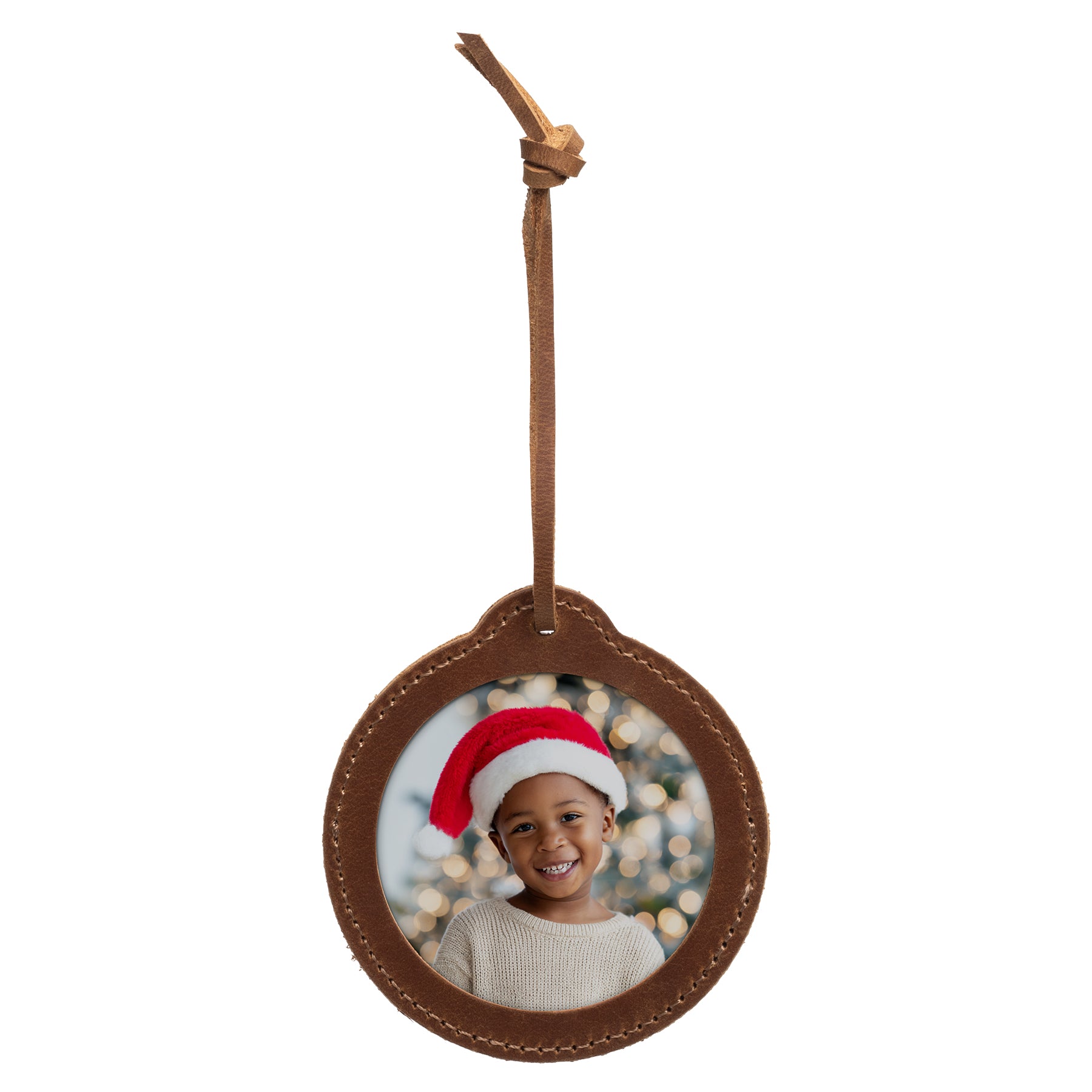 Round Real Leather 2.25" Photo Ornament