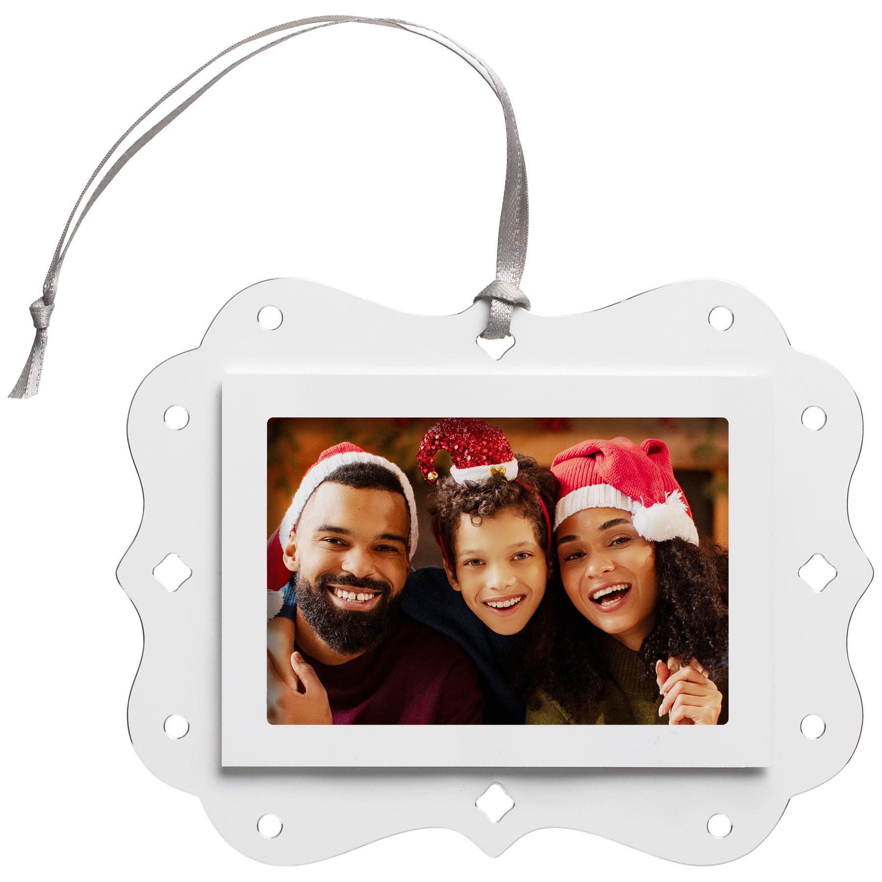 White Metal Rectangle Photo Ornament