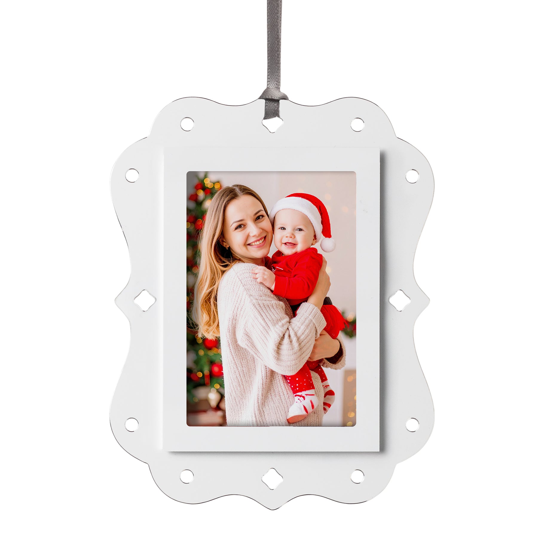 White Metal Rectangle Photo Ornament