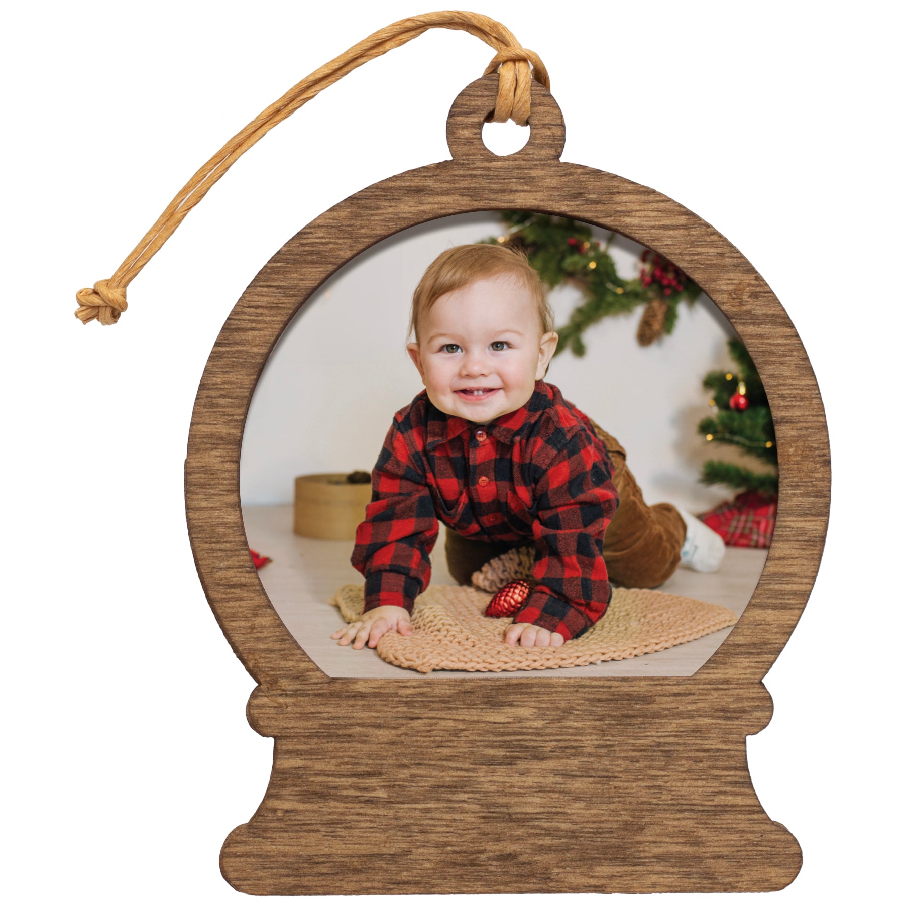 Wooden Snow Globe Shaped Photo Ornament