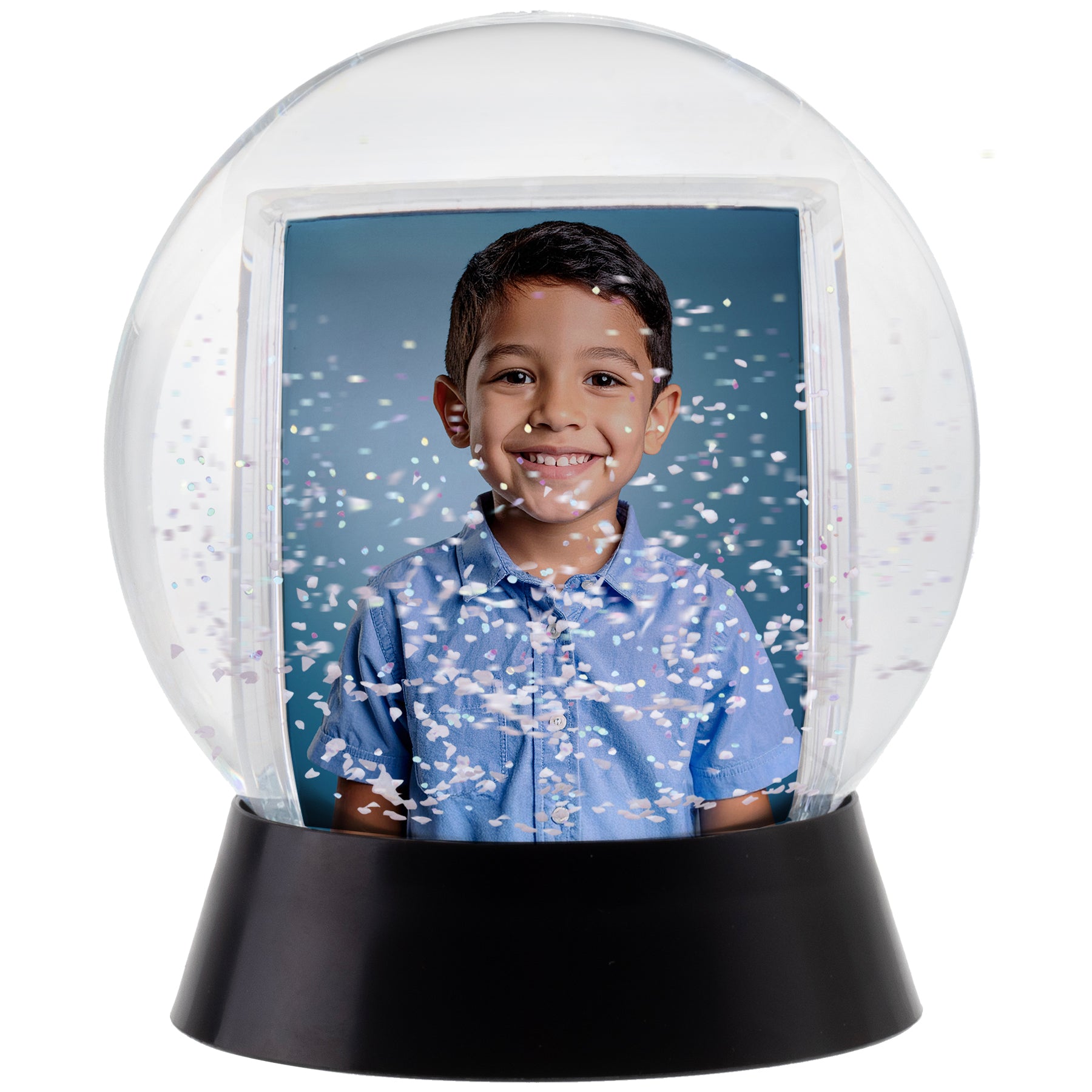 Globo de nieve fotográfico esférico con base negra