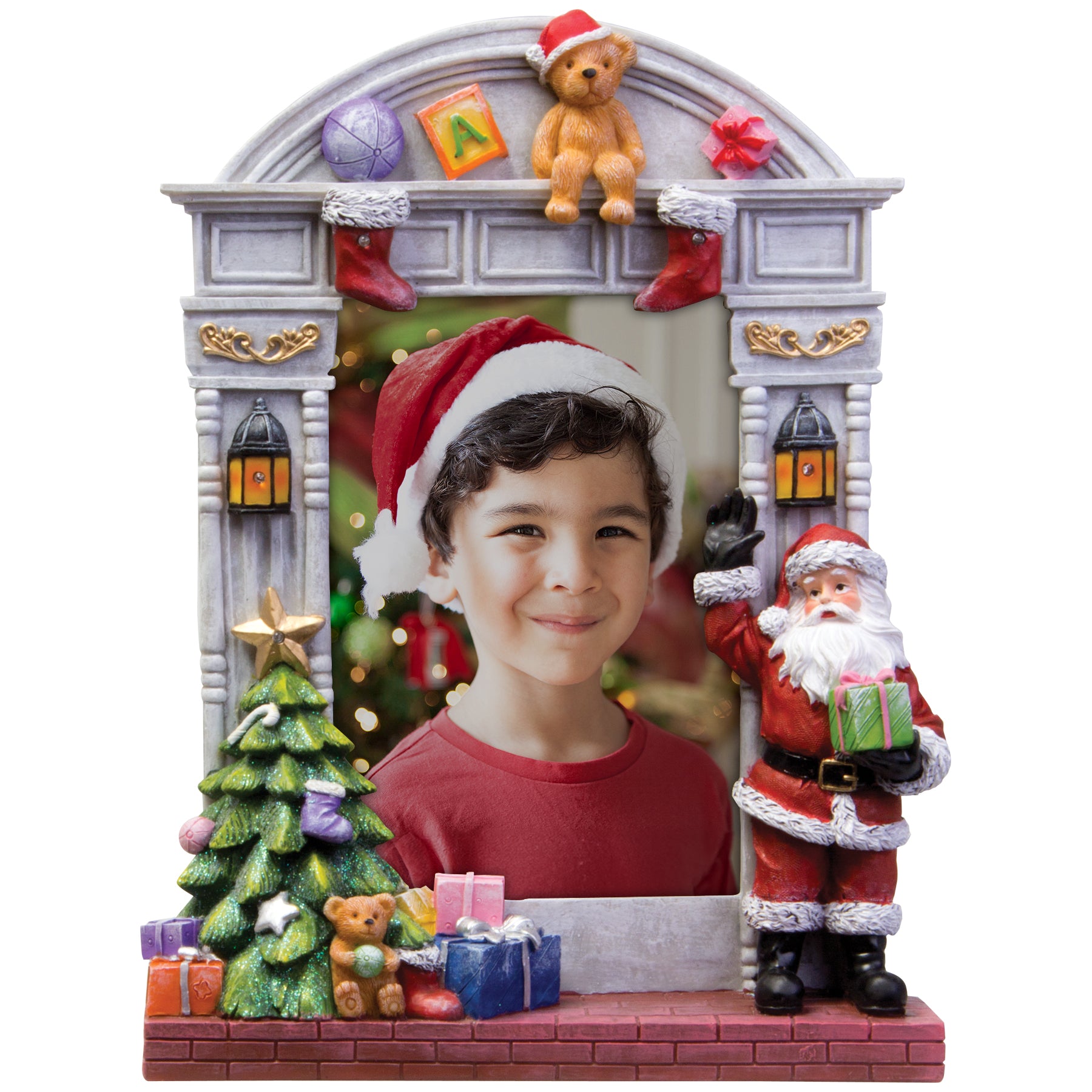 4" x 6" Light Up Christmas Resin Picture Frame w/Santa Claus and Christmas Tree
