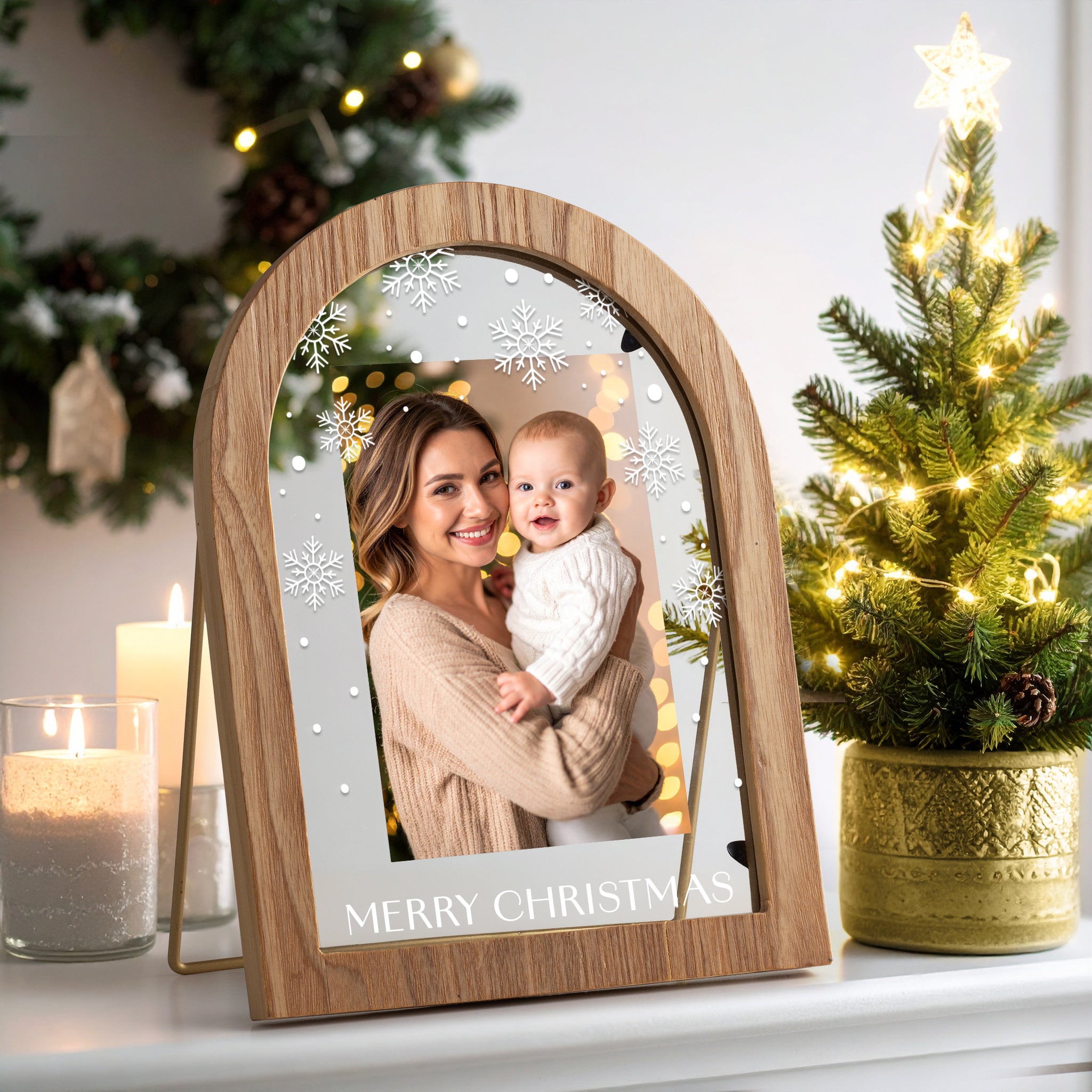 Merry Christmas Arched 4" x 6" Wood Picture Frame