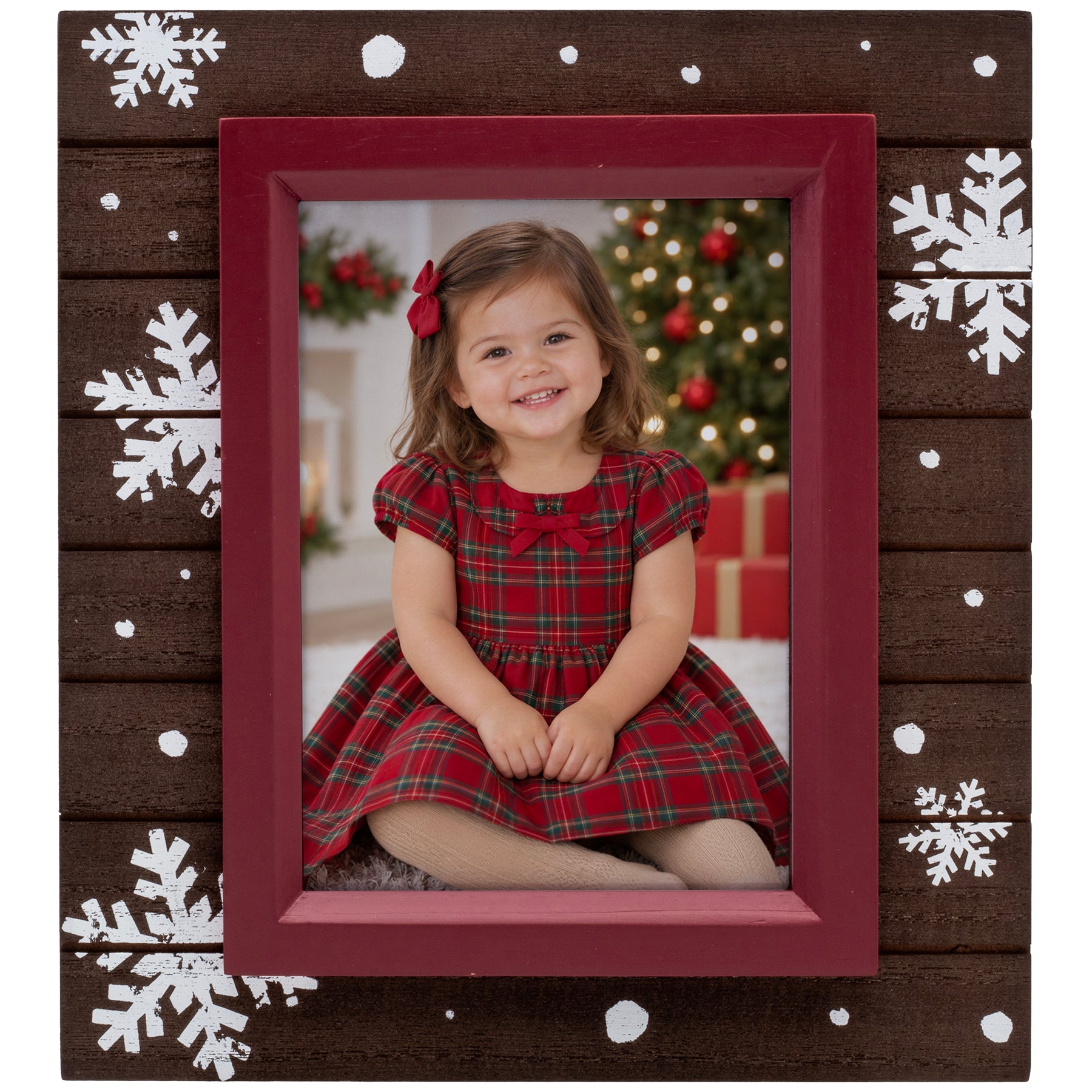 Winter Snowflake Brown Wood Picture Frame