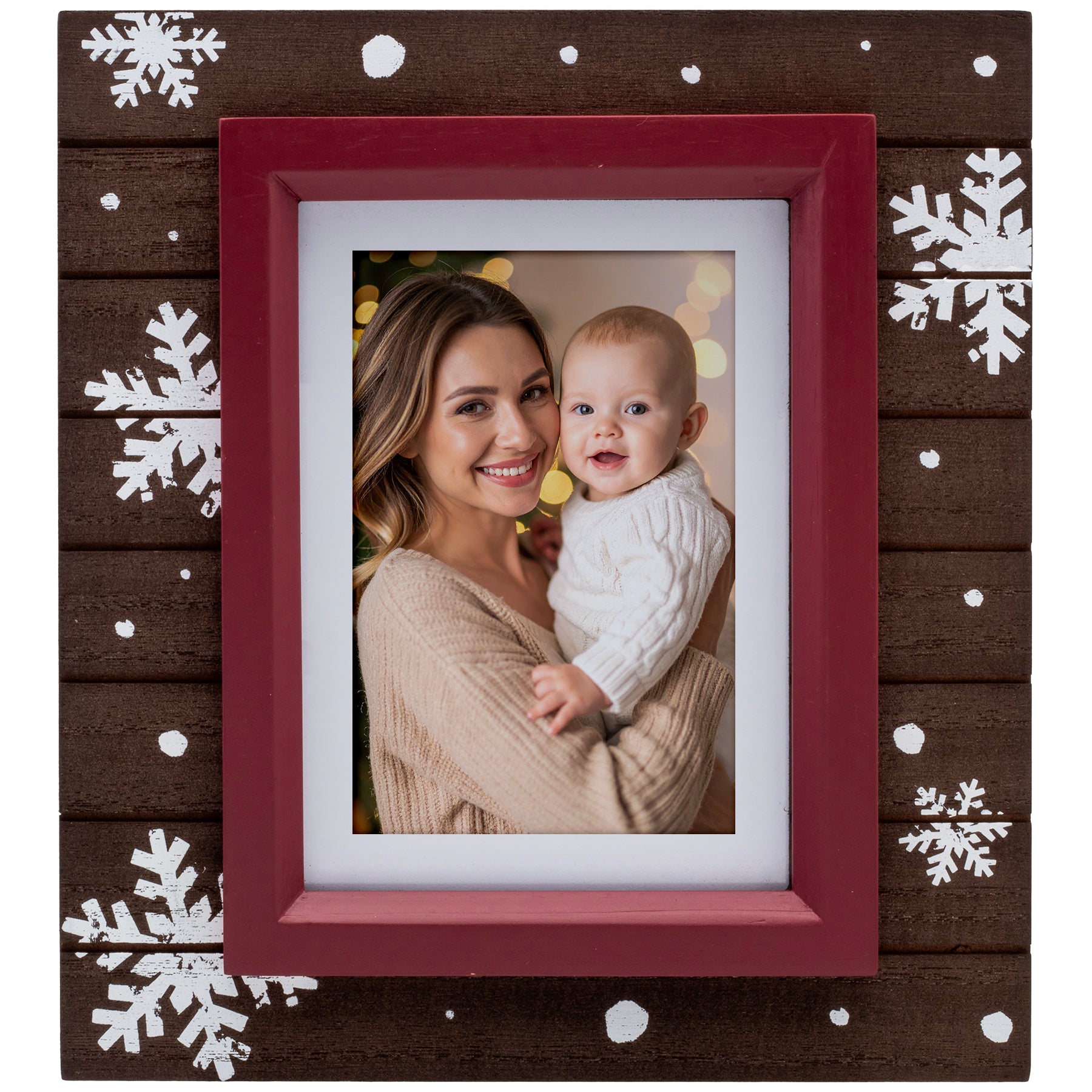 Winter Snowflake Brown Wood Picture Frame