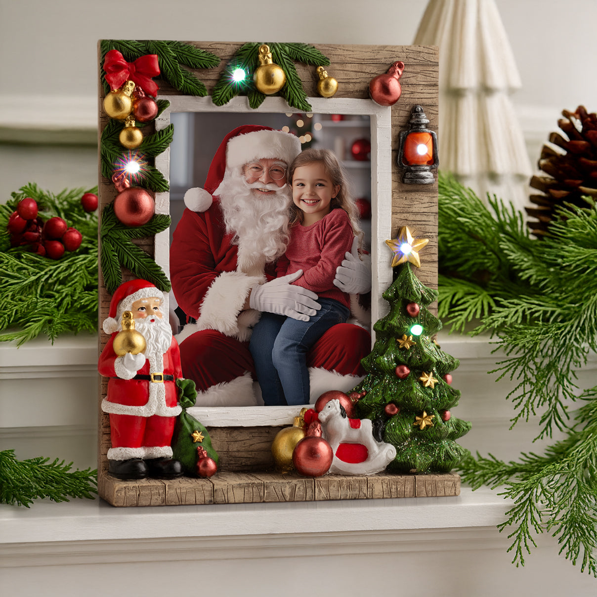 5" x 7" Light Up Santa and Rocking Horse Resin Picture Frame