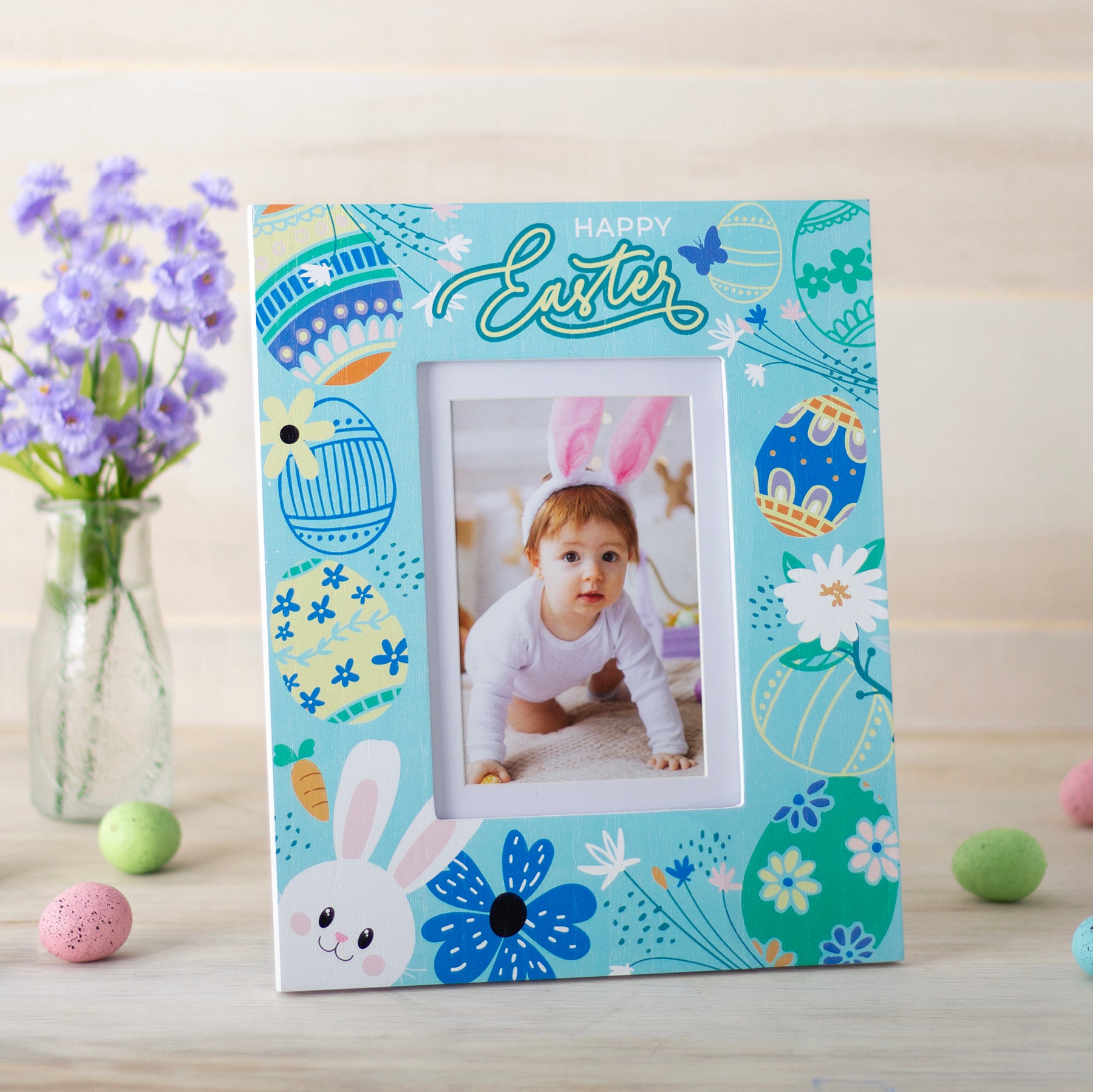 Blue Happy Easter 4" x 6" or 5" x 7" Wood Picture Frame