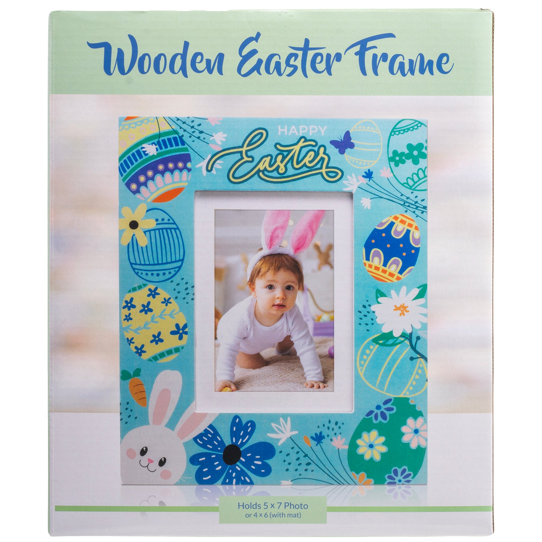 Blue Happy Easter 4" x 6" or 5" x 7" Wood Picture Frame