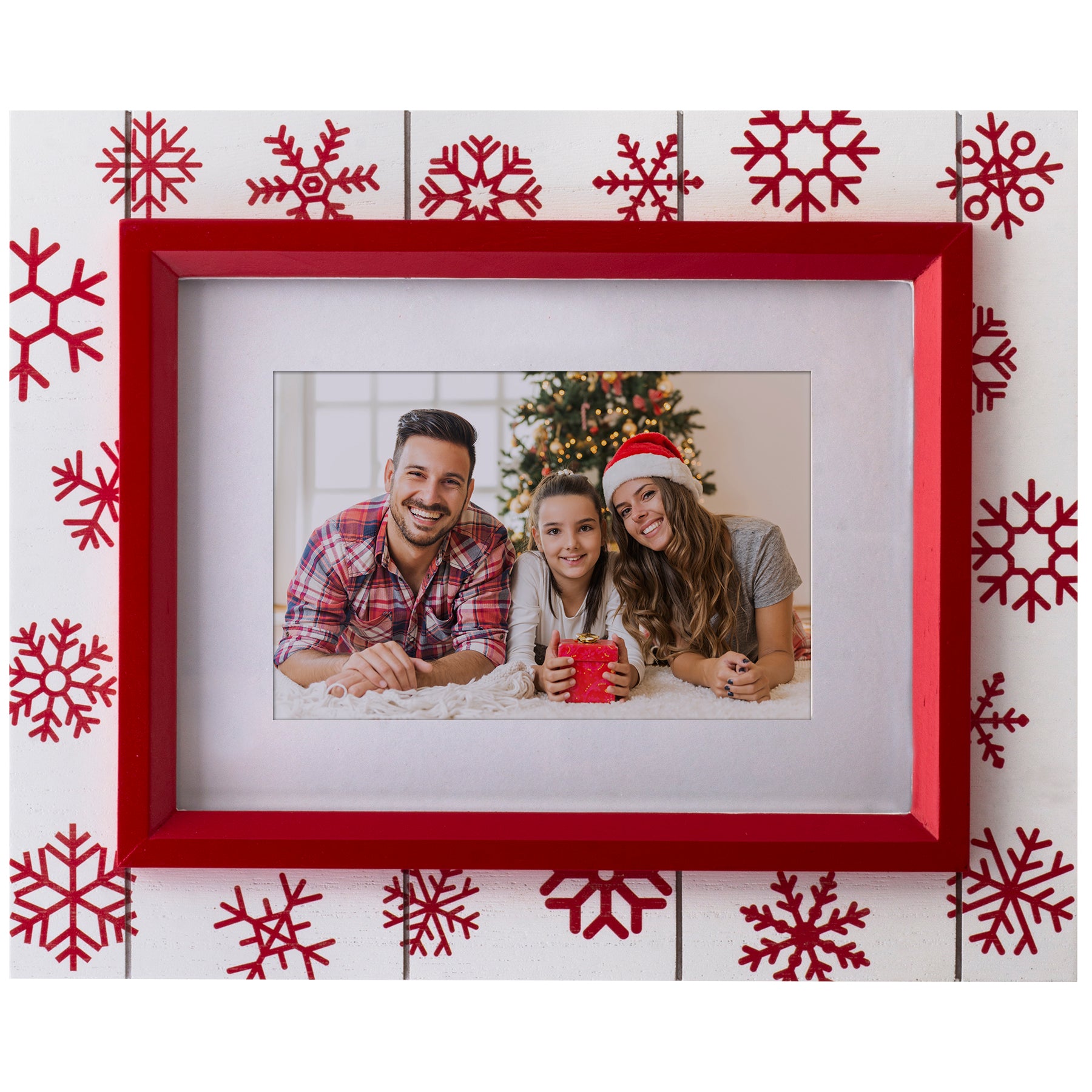 Red Snowflake Wood Picture Frame