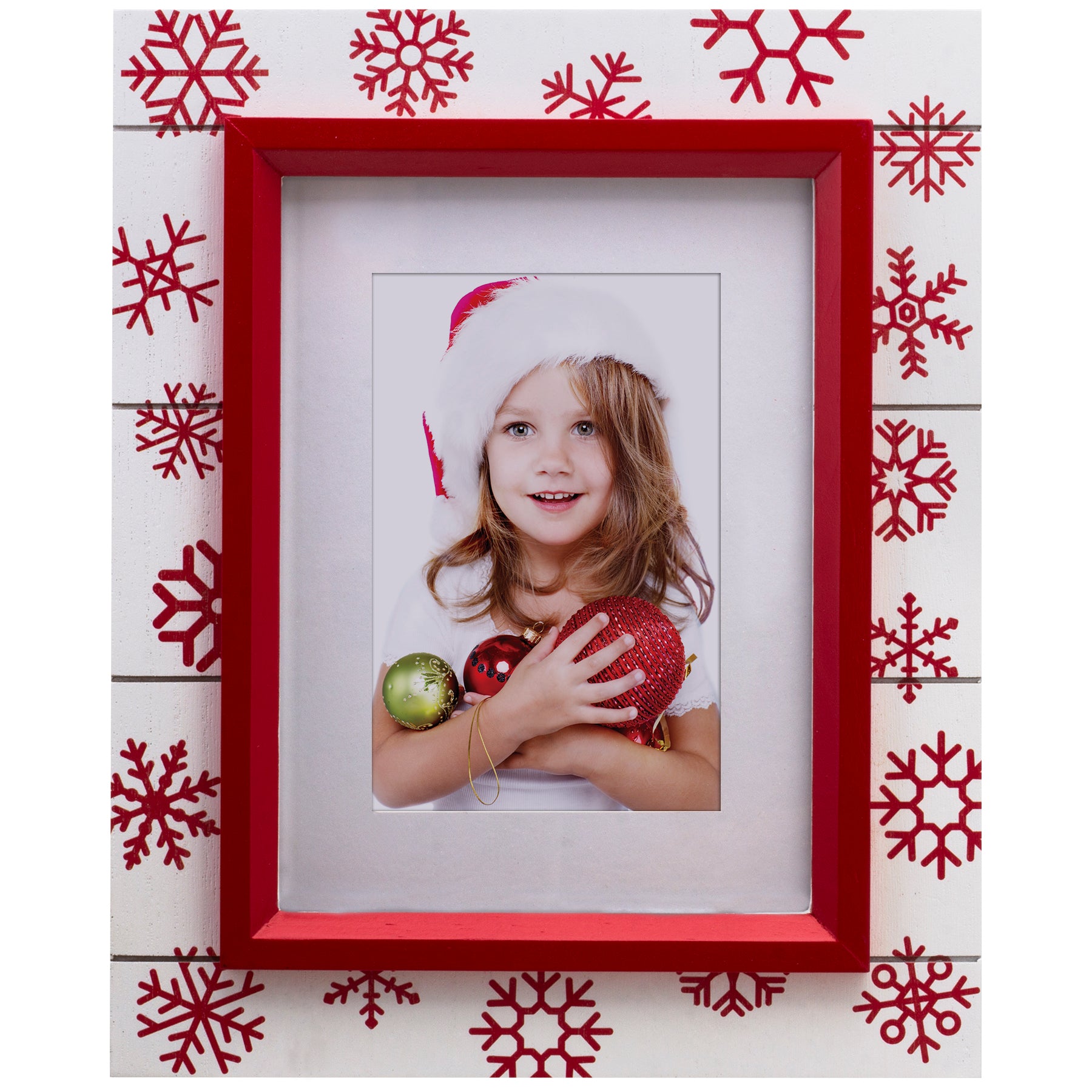 Red Snowflake Wood Picture Frame