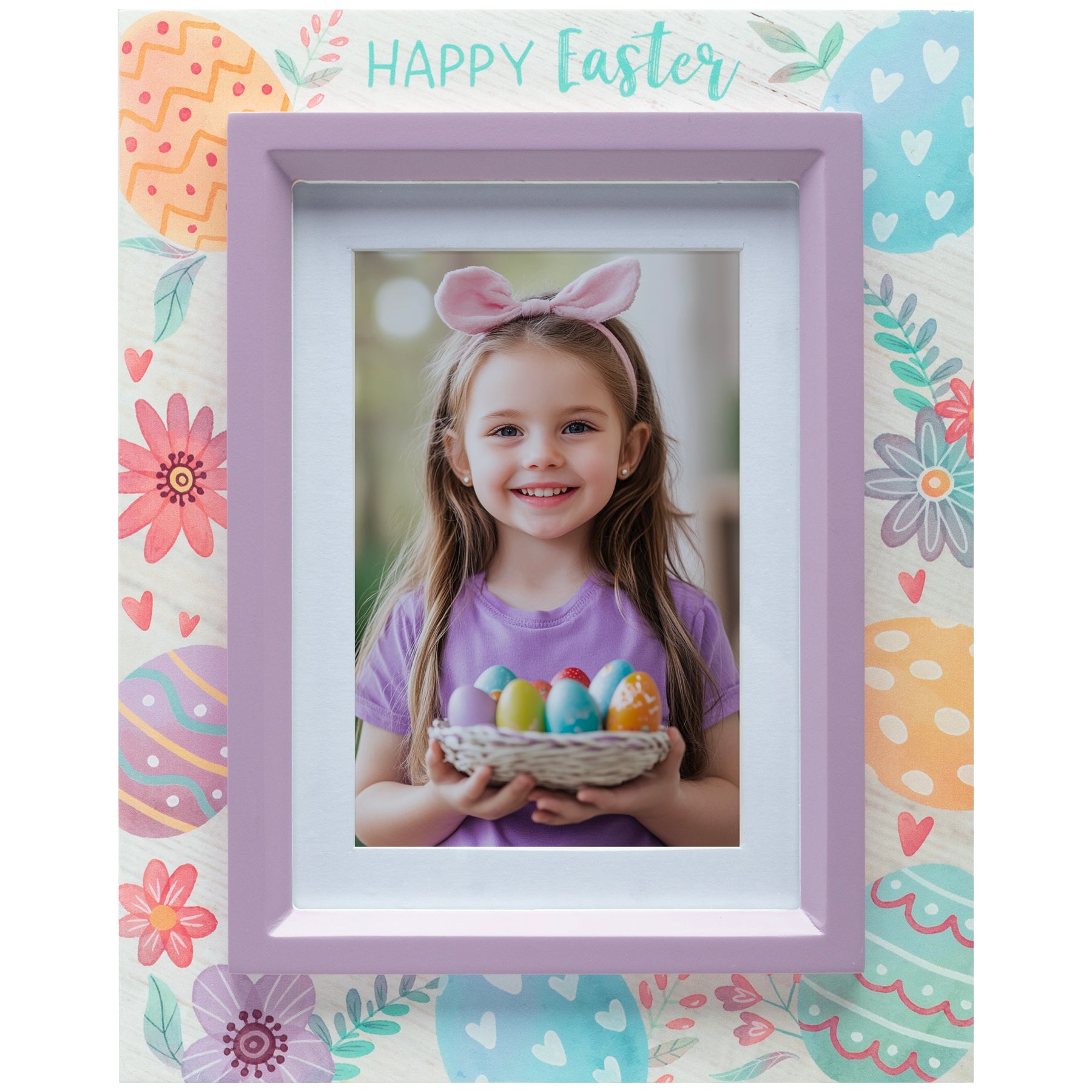 Happy Easter Flower and Egg 4" x 6" or 5" x 7" Wood Picture Frame